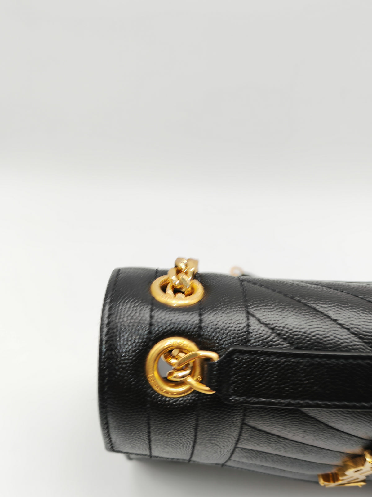 Yves Saint Laurent Envelope Shoulder Bag Medium in Black Quilted Grained de Poudre Embossed Leather and Gold Hardware