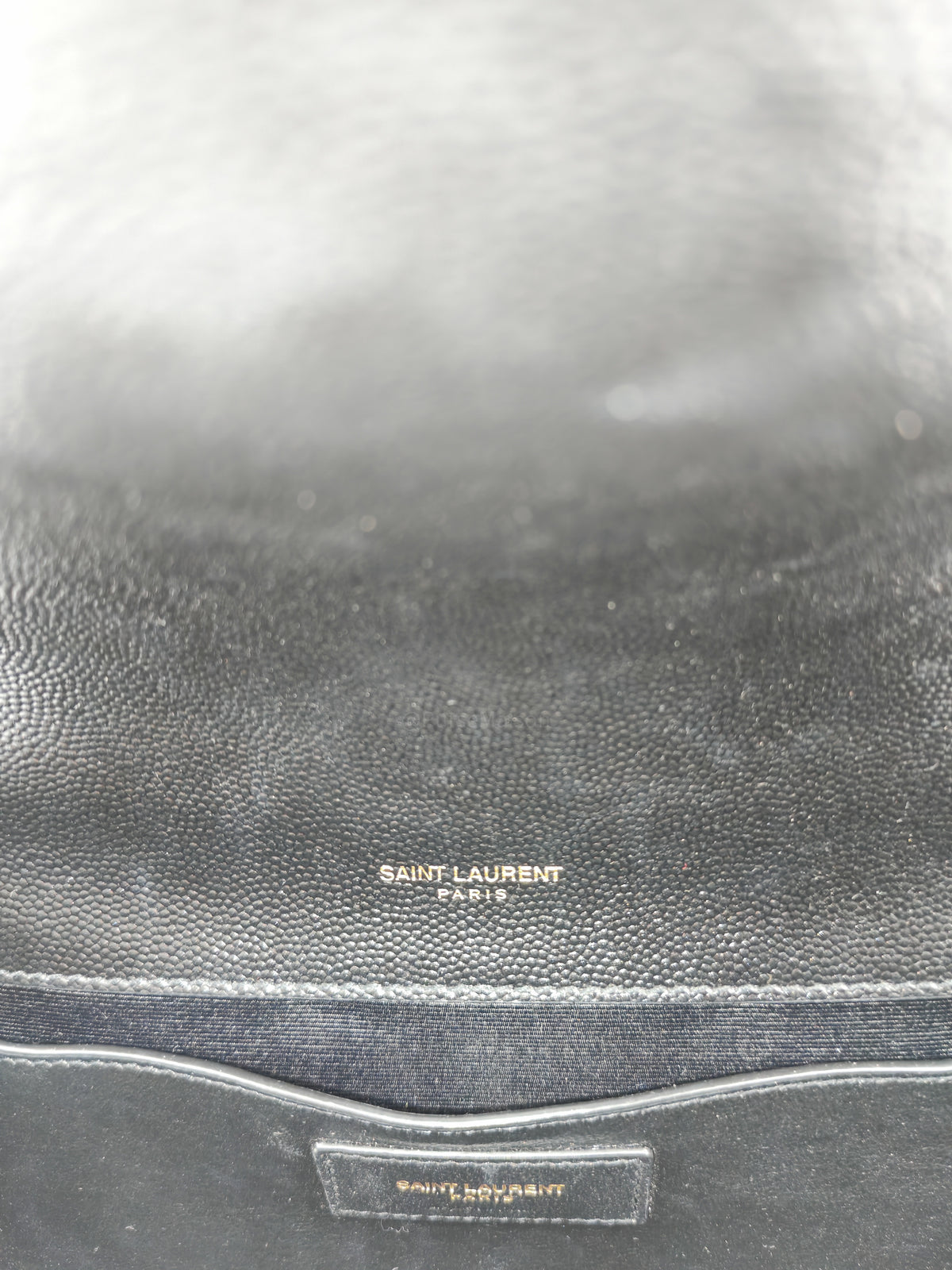 Yves Saint Laurent Envelope Shoulder Bag Medium in Black Quilted Grained de Poudre Embossed Leather and Gold Hardware
