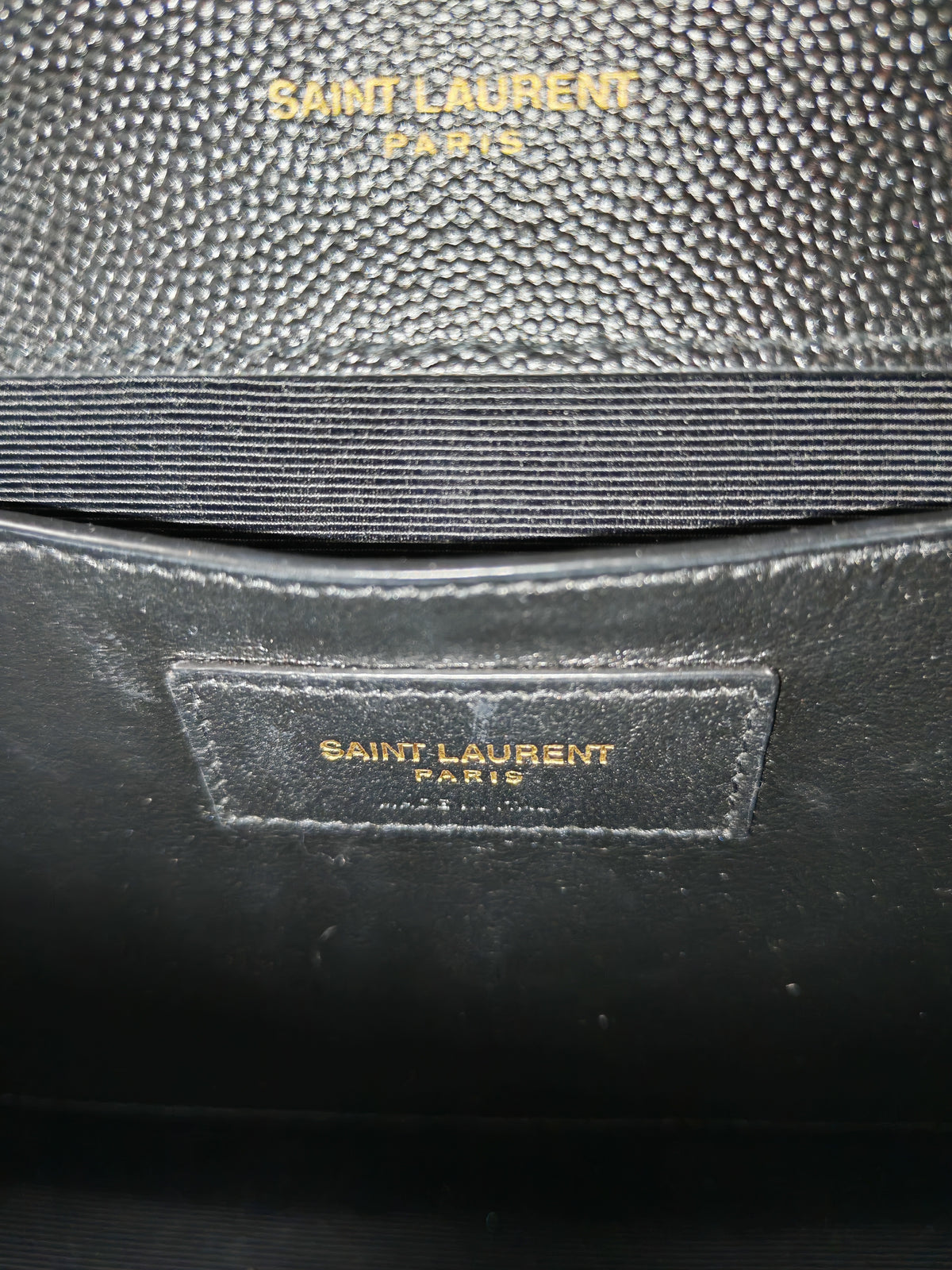 Yves Saint Laurent Envelope Shoulder Bag Medium in Black Quilted Grained de Poudre Embossed Leather and Gold Hardware
