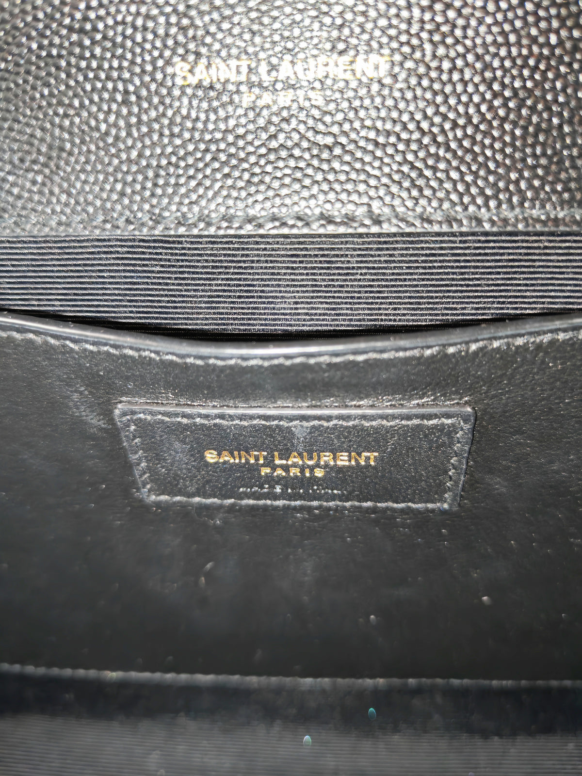 Yves Saint Laurent Envelope Shoulder Bag Medium in Black Quilted Grained de Poudre Embossed Leather and Gold Hardware