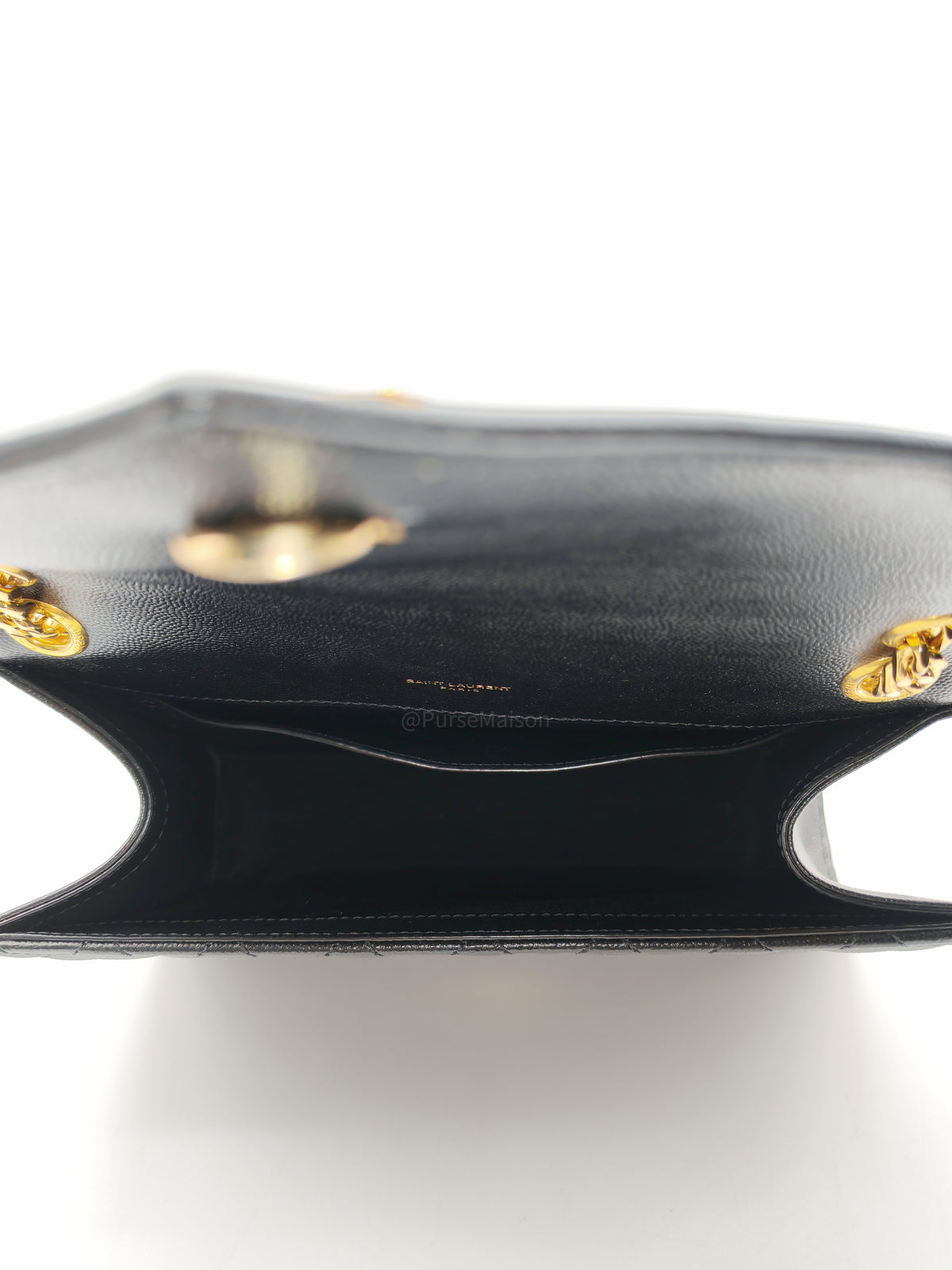 Yves Saint Laurent Envelope Shoulder Bag Medium in Black Quilted Grained de Poudre Embossed Leather and Gold Hardware