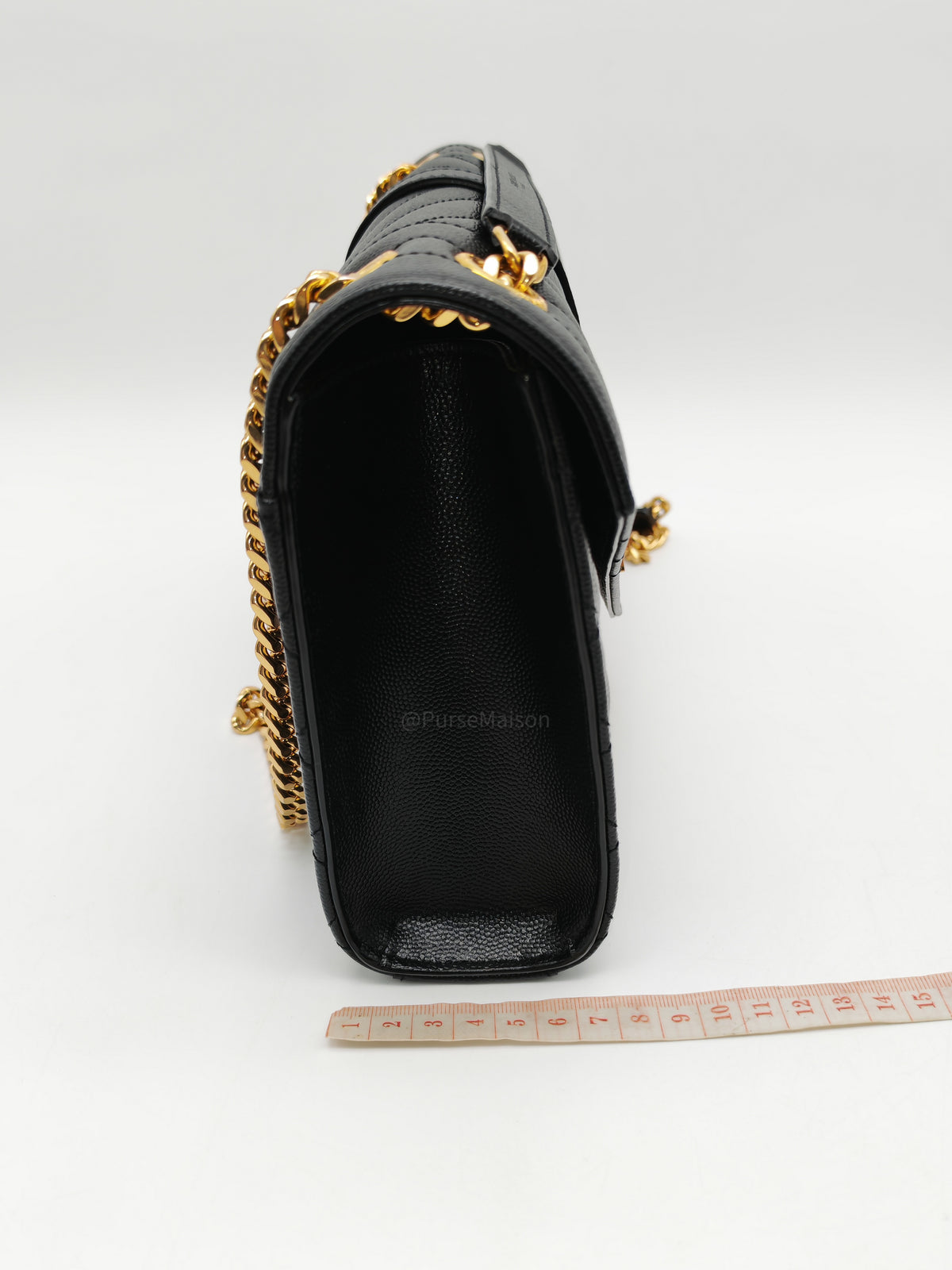 Yves Saint Laurent Envelope Shoulder Bag Medium in Black Quilted Grained de Poudre Embossed Leather and Gold Hardware