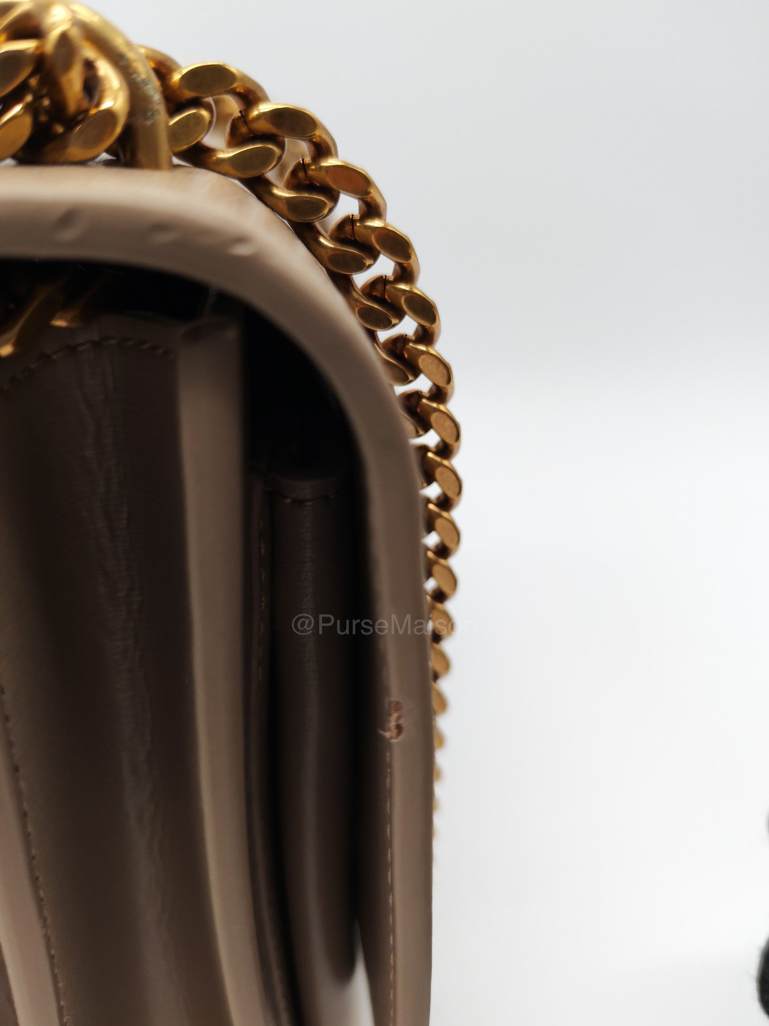 Yves Saint Laurent Sunset Medium in Dark Beige Calfskin Leather and Gold Hardware