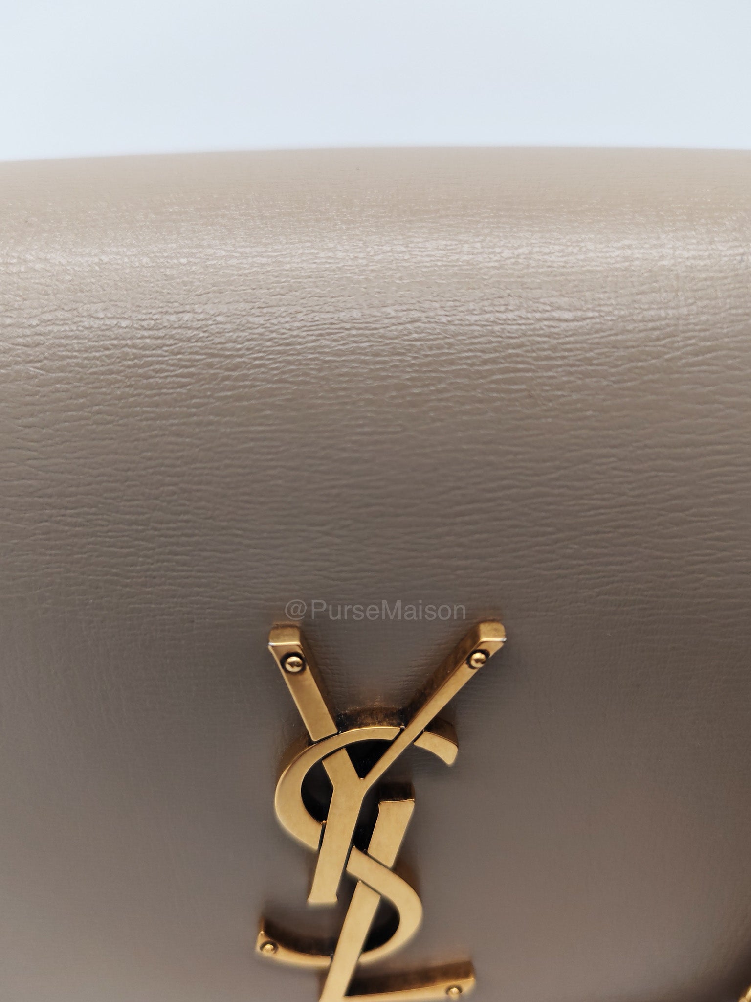 Yves Saint Laurent Sunset Medium in Dark Beige Calfskin Leather and Gold Hardware