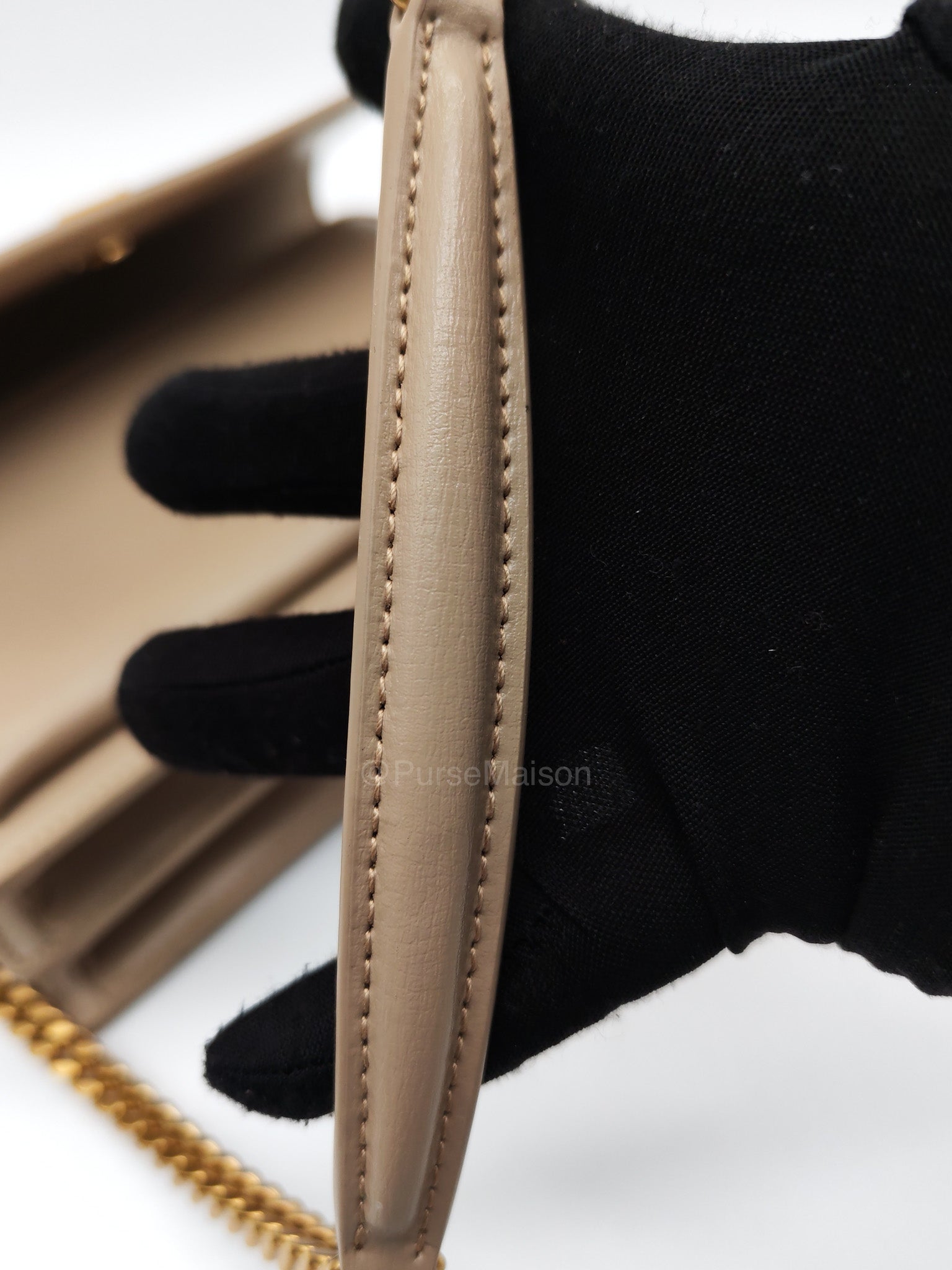 Yves Saint Laurent Sunset Medium in Dark Beige Calfskin Leather and Gold Hardware