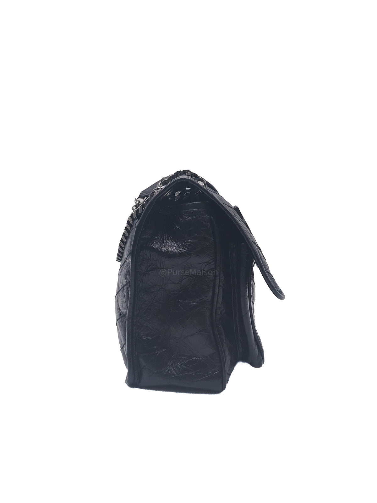 Yves Saint Laurent Niki Shoulder Bag Medium in Black Quilted Crinkled Calfskin Leather and Mixed Hardware