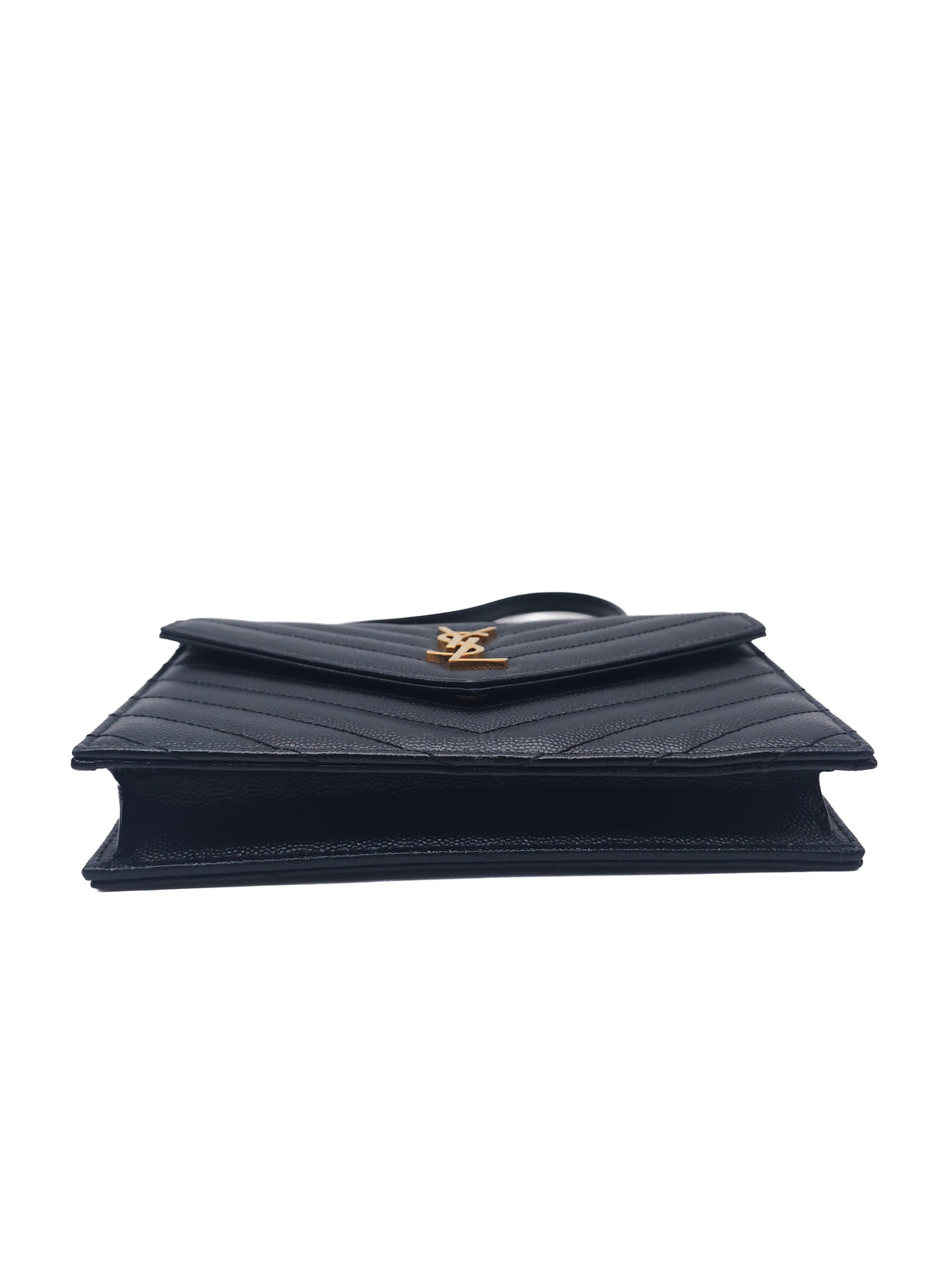 Yves Saint Laurent Portefeuille Wallet on Chain in Black Chevron Graine De Poudre Leather Gold Hardware