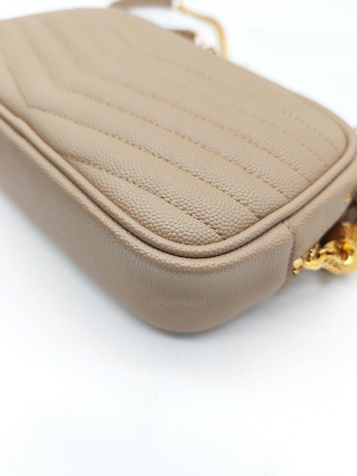 YSL lou Camera Bag in Dark Beige Chevron-Quilted Matelassé Leather