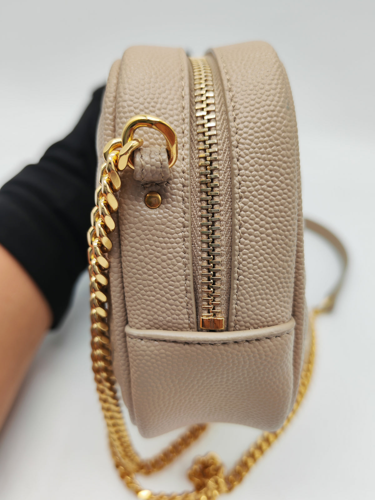 YSL lou Camera Bag in Dark Beige Chevron-Quilted Matelassé Leather
