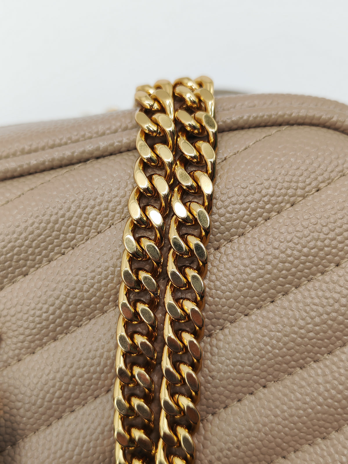 YSL lou Camera Bag in Dark Beige Chevron-Quilted Matelassé Leather