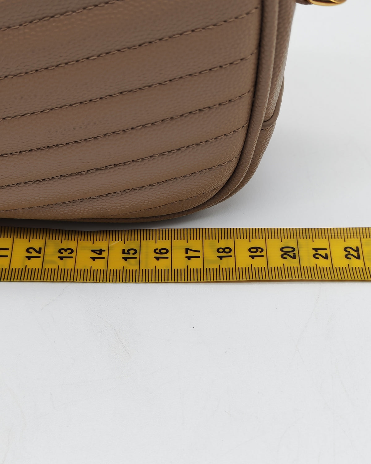 YSL lou Camera Bag in Dark Beige Chevron-Quilted Matelassé Leather