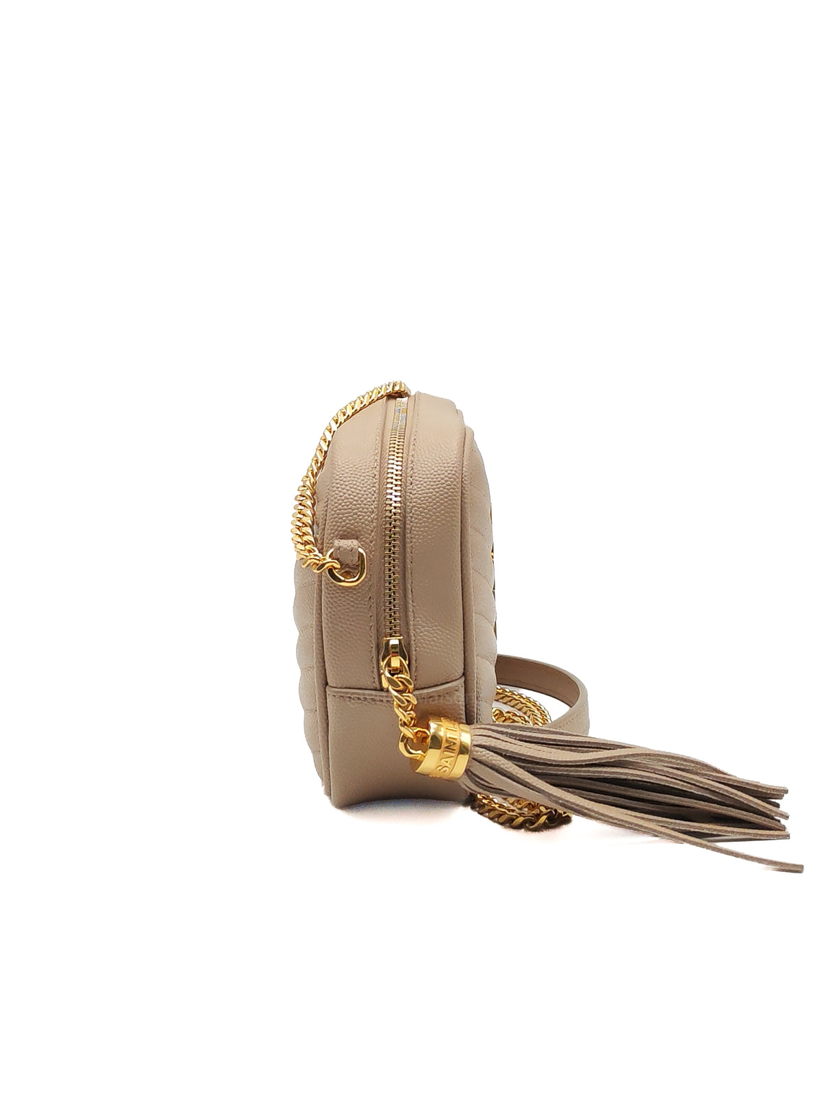 YSL lou Camera Bag in Dark Beige Chevron-Quilted Matelassé Leather