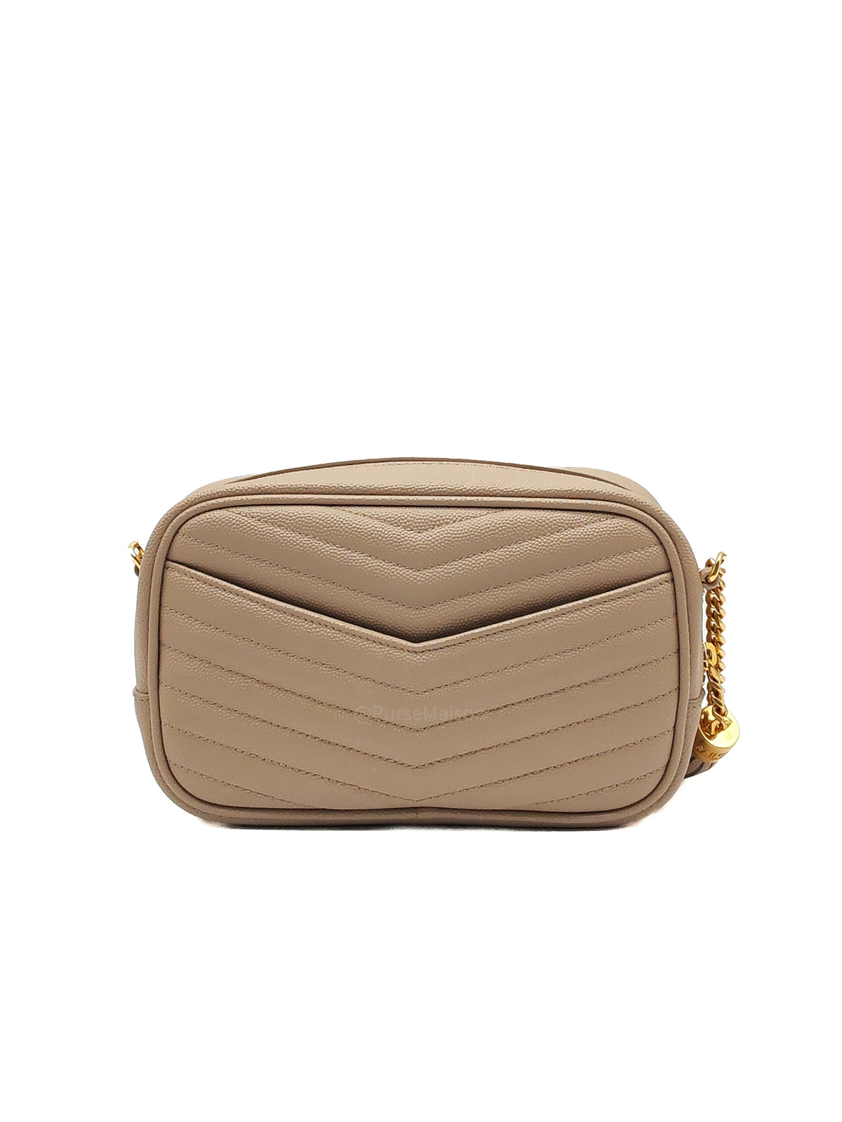 YSL lou Camera Bag in Dark Beige Chevron-Quilted Matelassé Leather