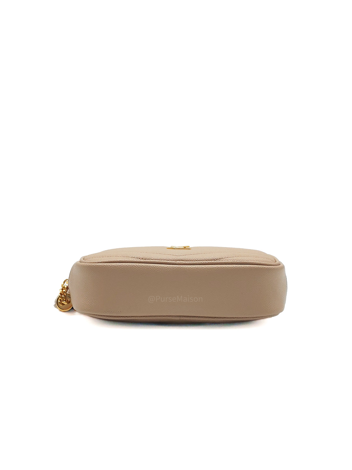 YSL lou Camera Bag in Dark Beige Chevron-Quilted Matelassé Leather