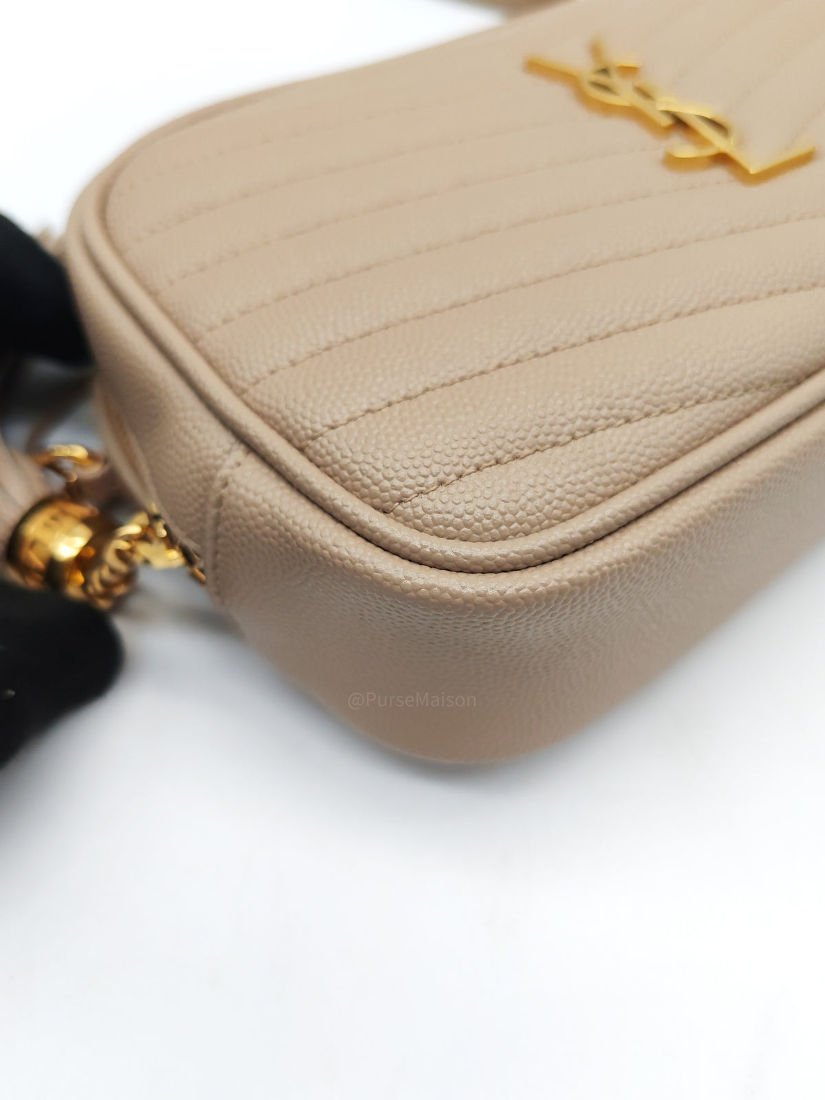 YSL lou Camera Bag in Dark Beige Chevron-Quilted Matelassé Leather