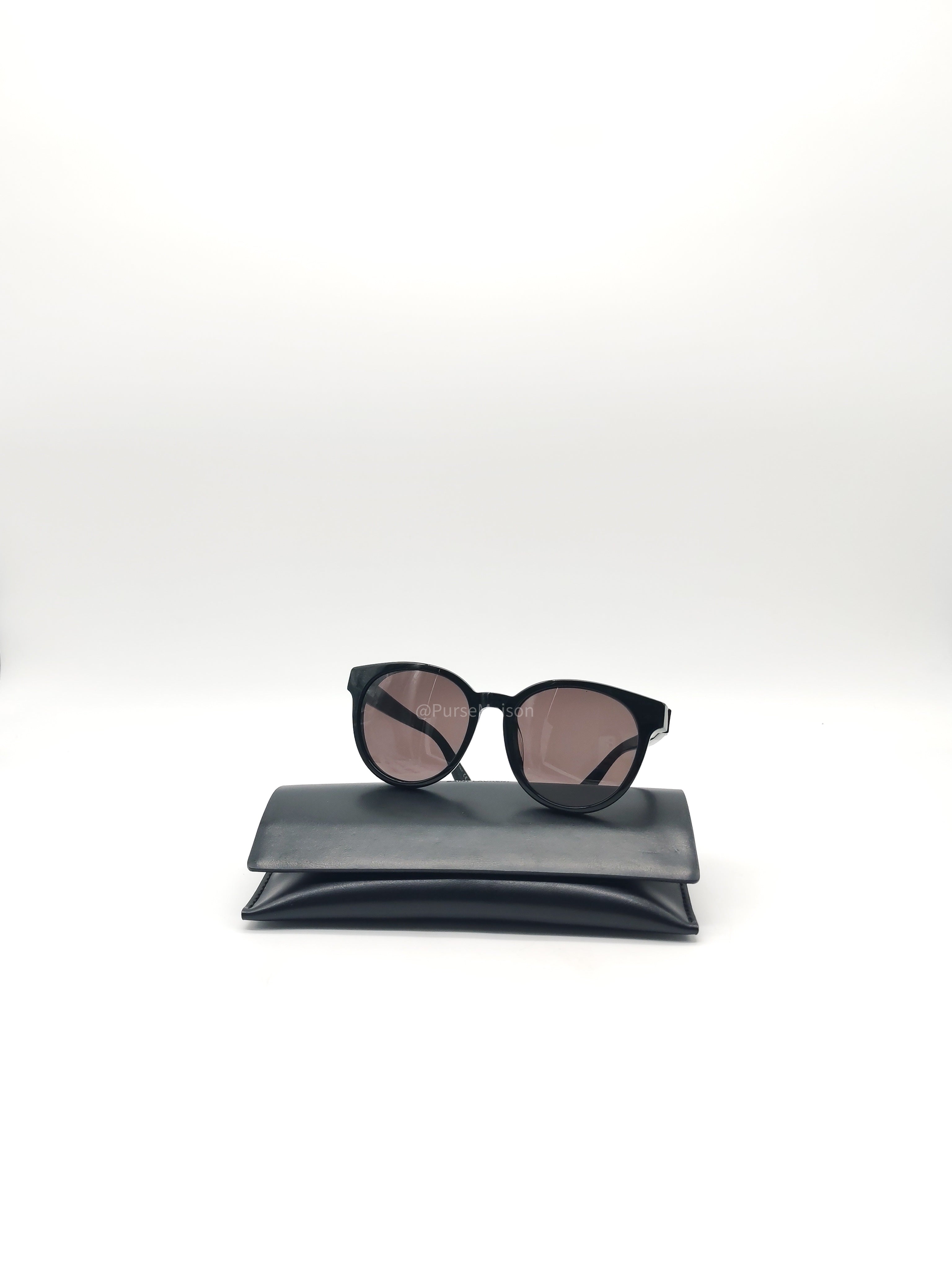 Yves Saint Laurent Black Round Acetate Frame Sunglasses