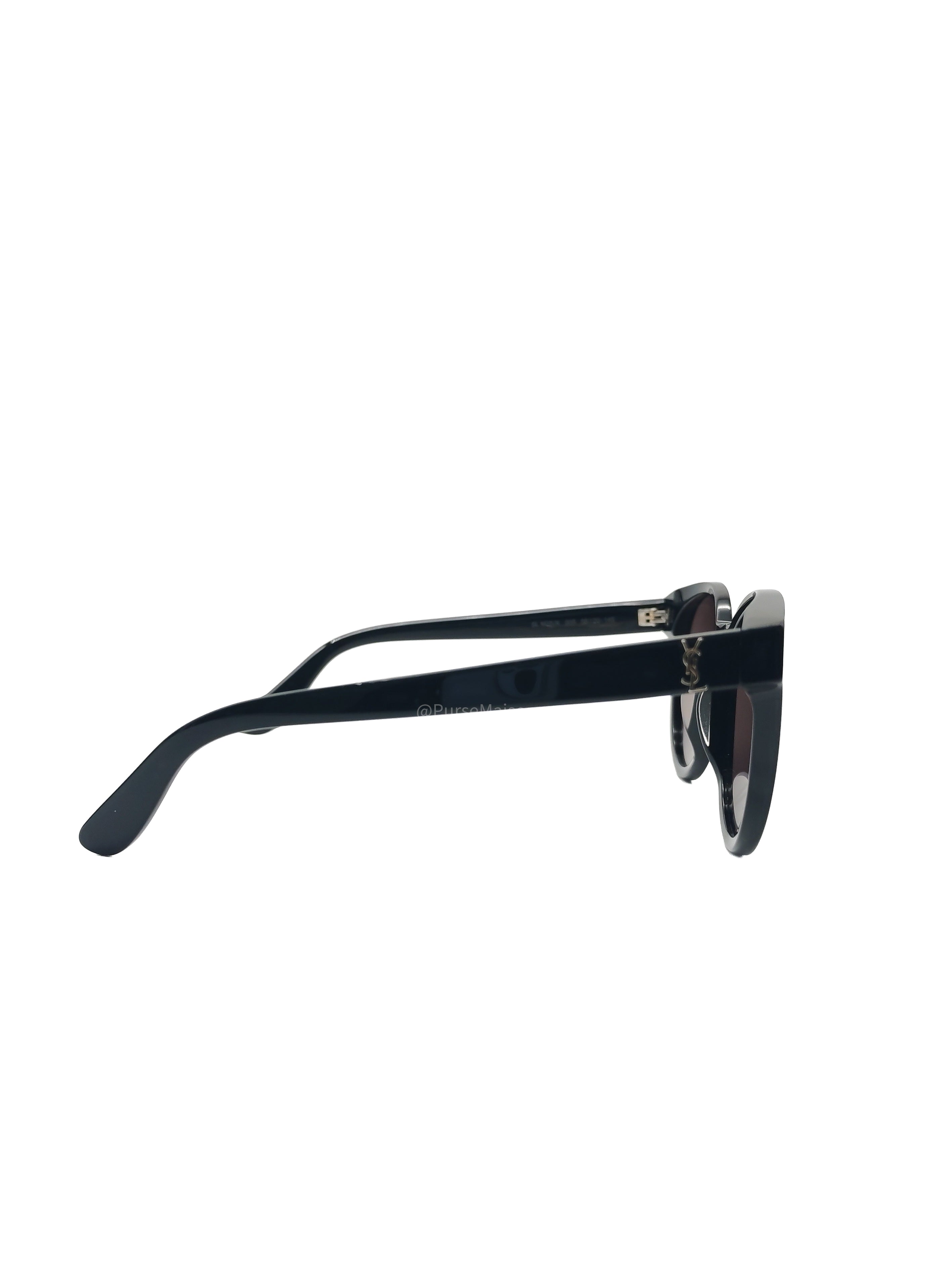 Yves Saint Laurent Black Round Acetate Frame Sunglasses