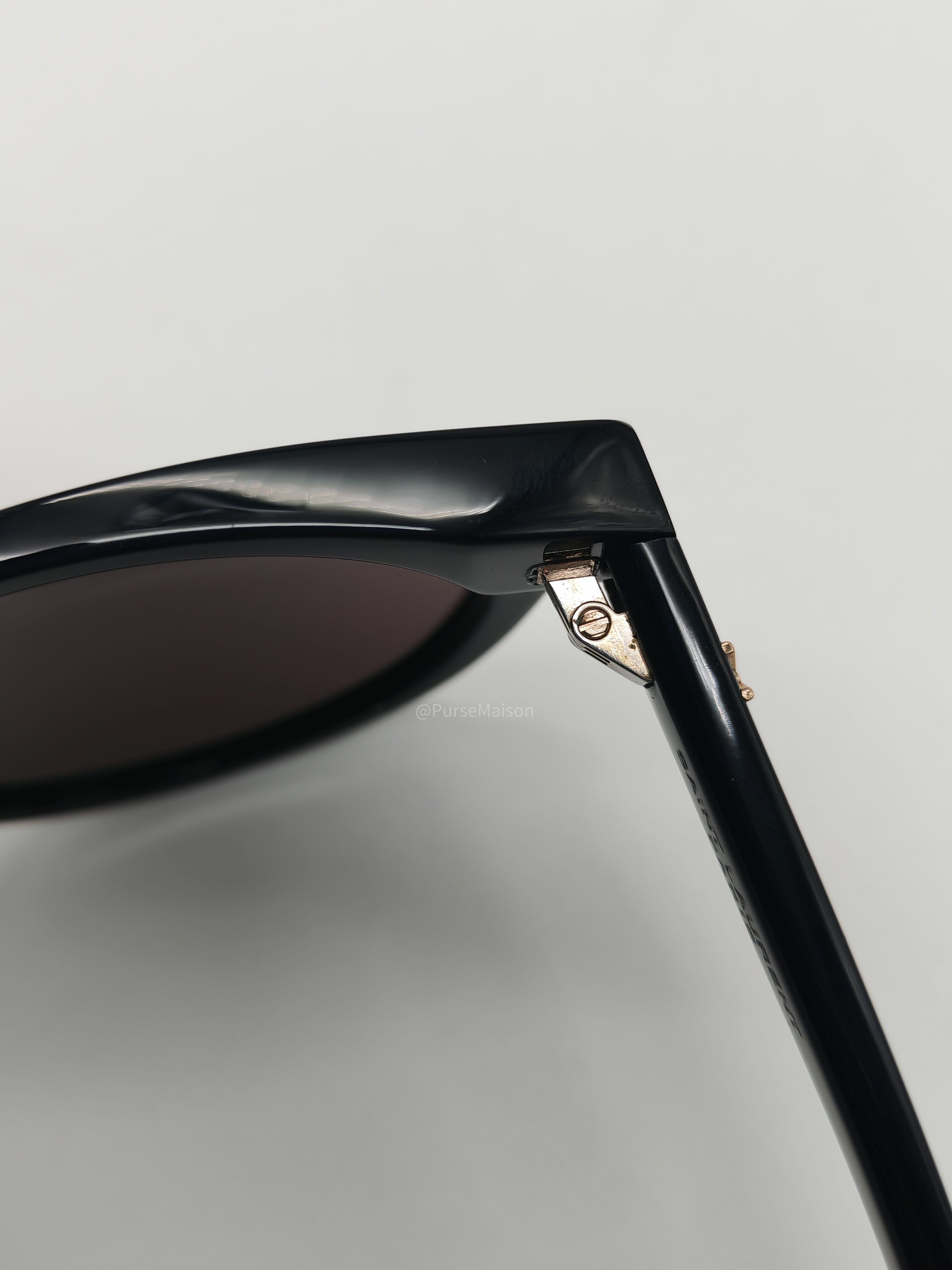 Yves Saint Laurent Black Round Acetate Frame Sunglasses