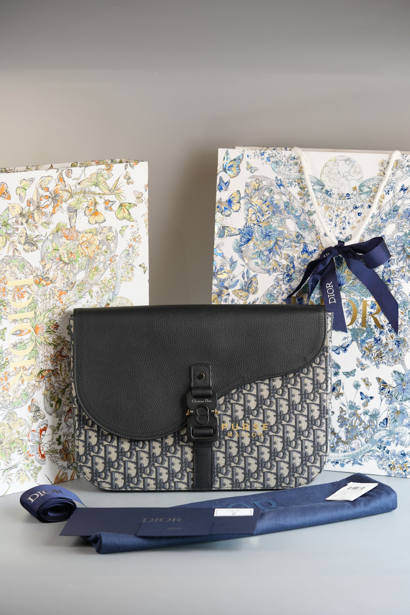 A4 Case Clutch in Blue Oblique Jacquard | Purse Maison Luxury Bags Shop