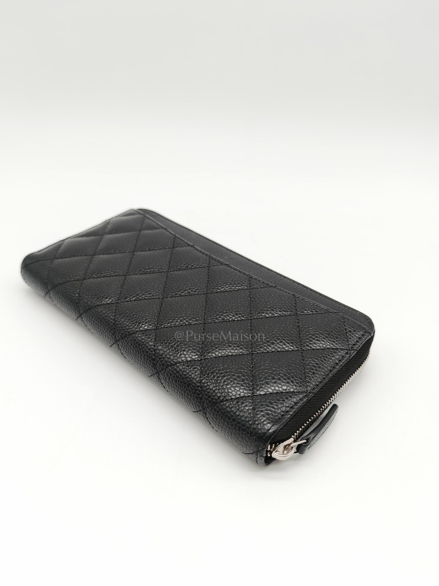 Classic Long Zipped Wallet in Black Caviar Leather & Palladium Hardware Microchip