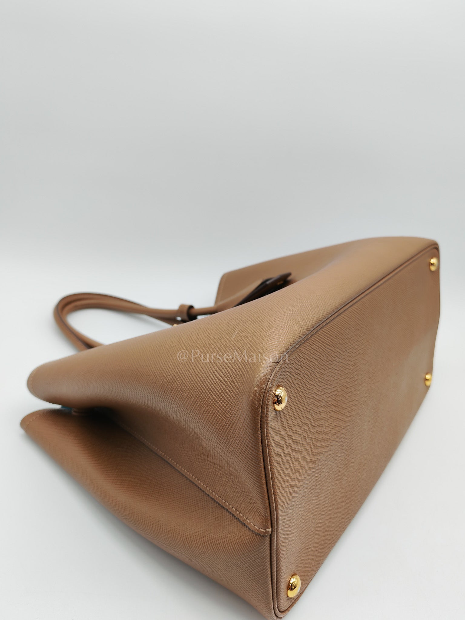 1BG756 Double Bag Large in Tan Saffiano Cuir Leather Shoulder Bag