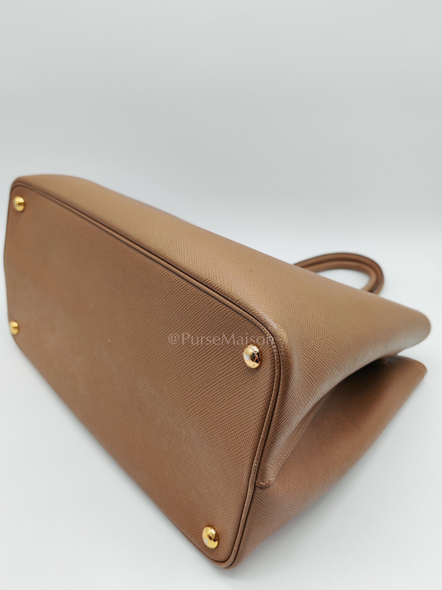 1BG756 Double Bag Large in Tan Saffiano Cuir Leather Shoulder Bag