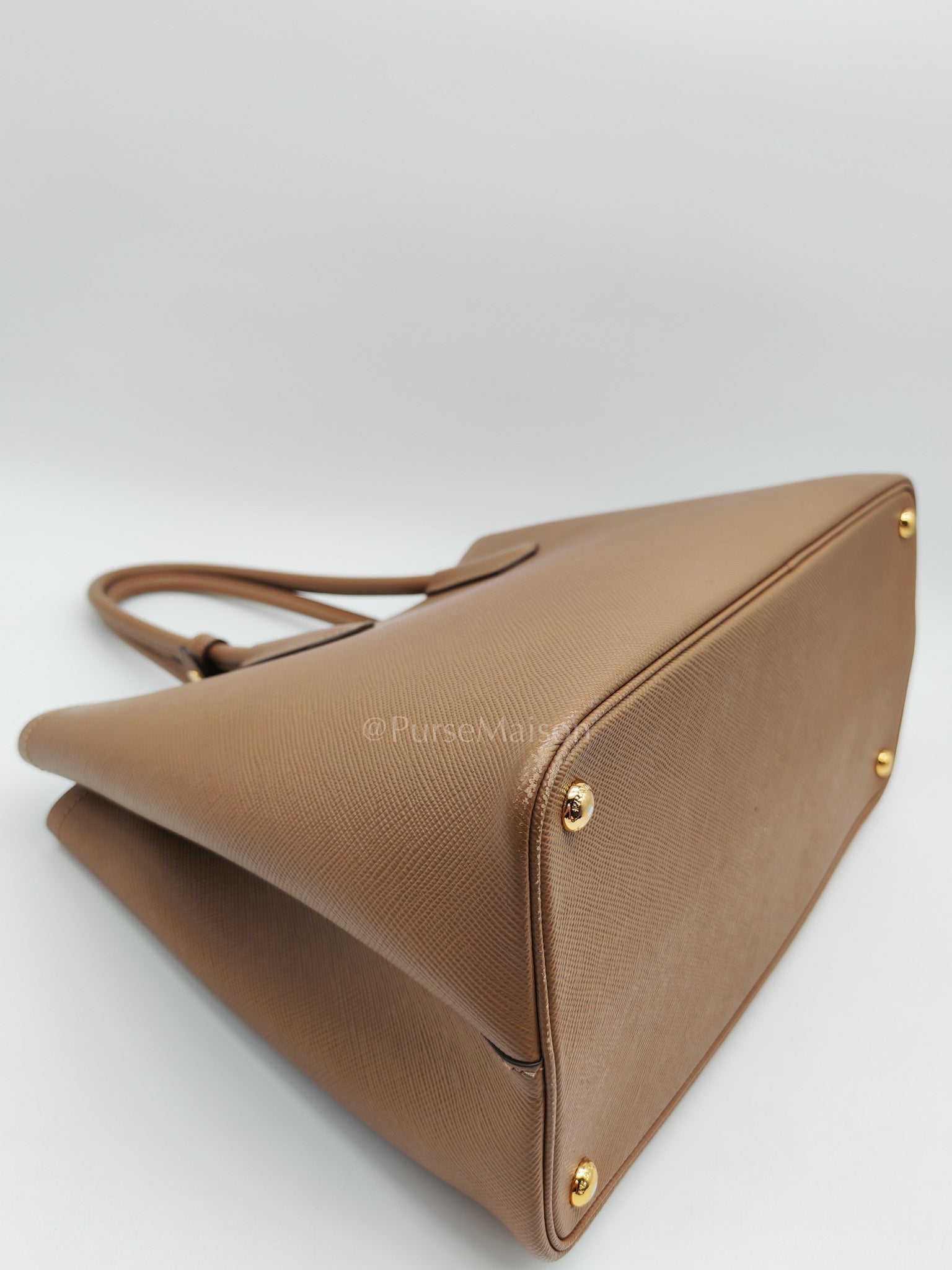 1BG756 Double Bag Large in Tan Saffiano Cuir Leather Shoulder Bag