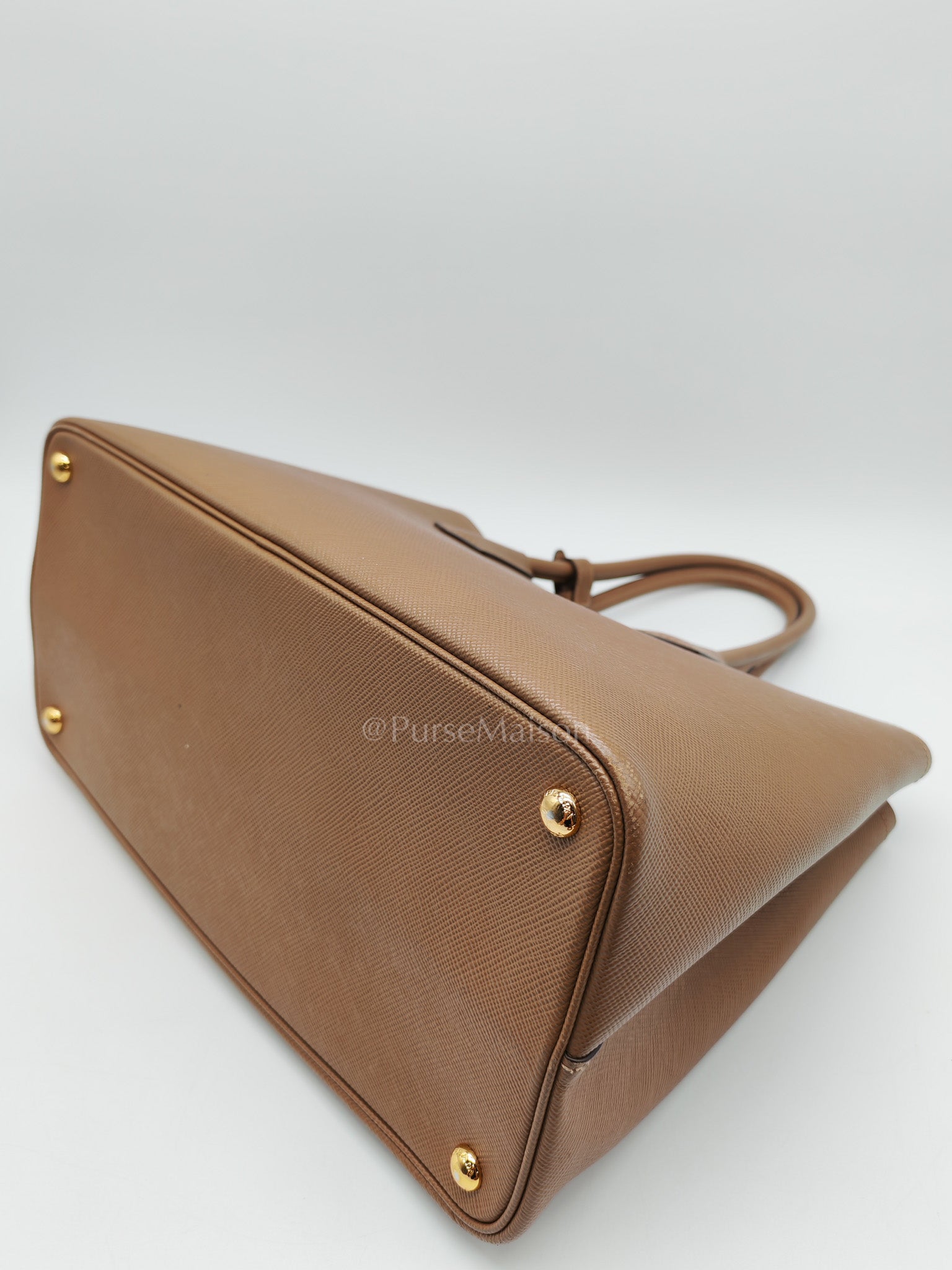 1BG756 Double Bag Large in Tan Saffiano Cuir Leather Shoulder Bag