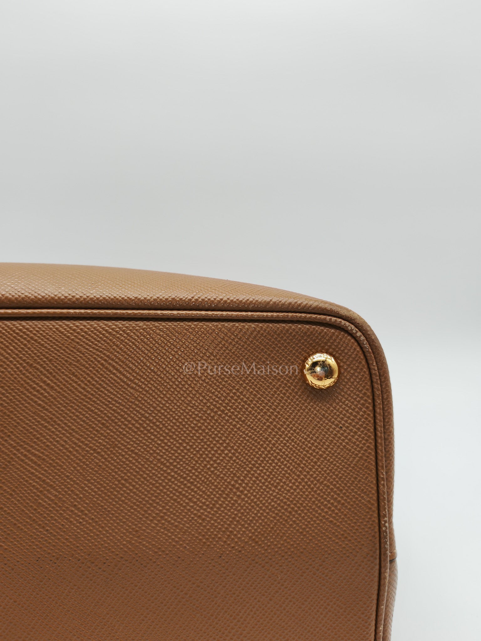 1BG756 Double Bag Large in Tan Saffiano Cuir Leather Shoulder Bag