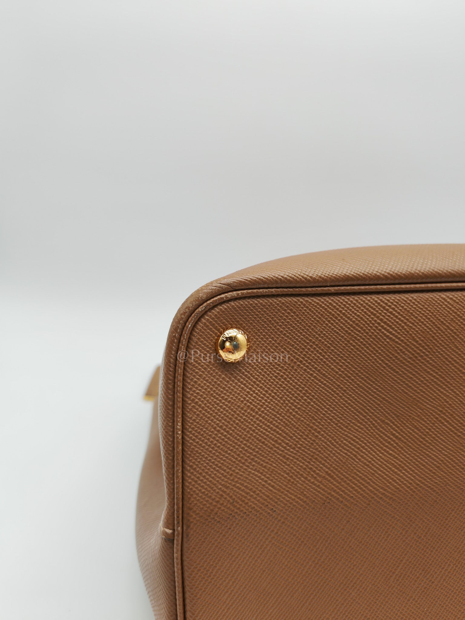 1BG756 Double Bag Large in Tan Saffiano Cuir Leather Shoulder Bag
