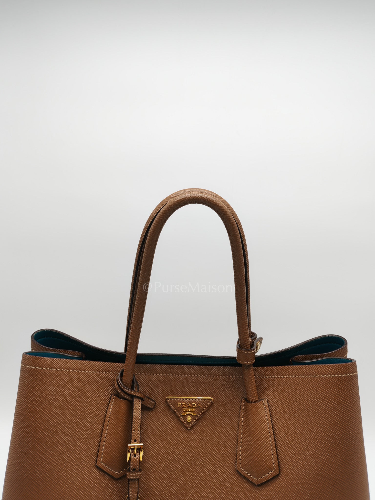 1BG756 Double Bag Large in Tan Saffiano Cuir Leather Shoulder Bag