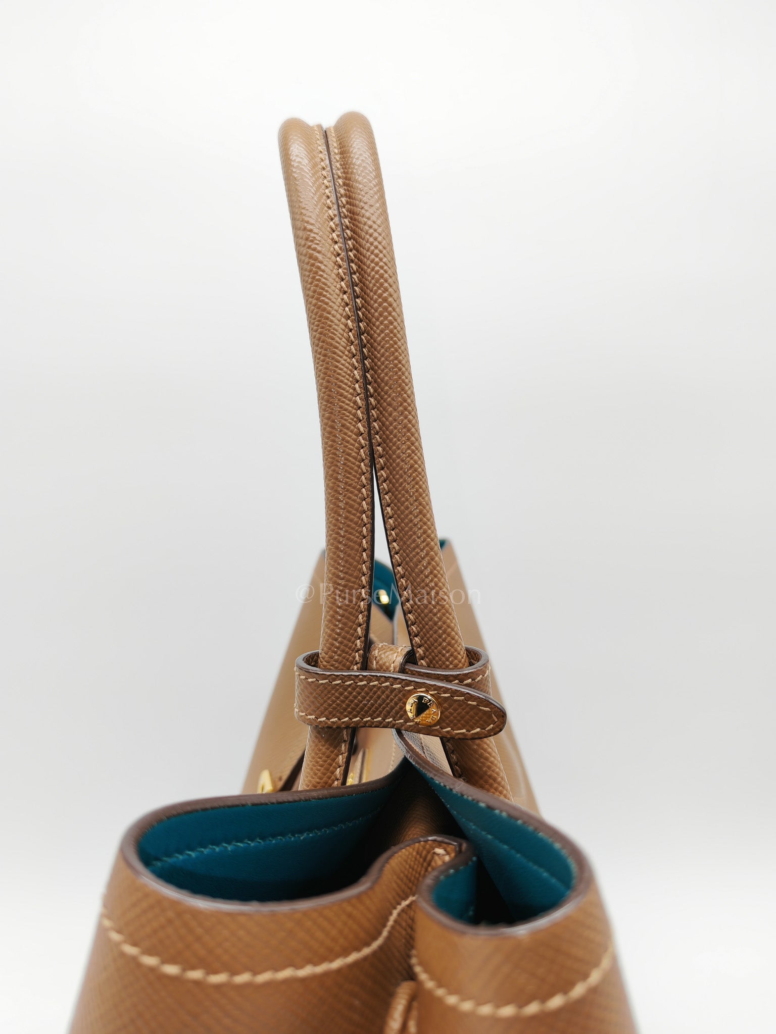 1BG756 Double Bag Large in Tan Saffiano Cuir Leather Shoulder Bag