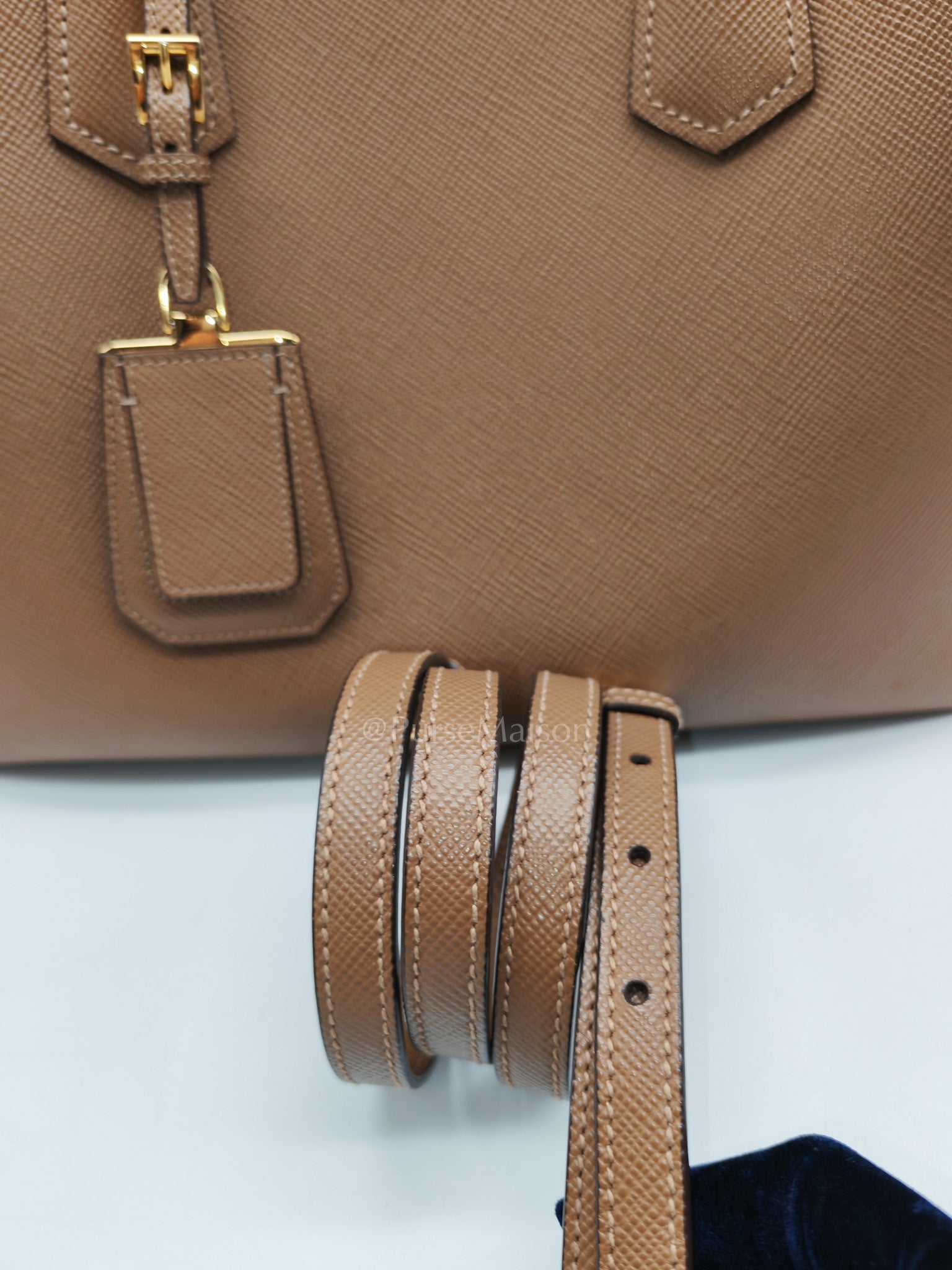 1BG756 Double Bag Large in Tan Saffiano Cuir Leather Shoulder Bag
