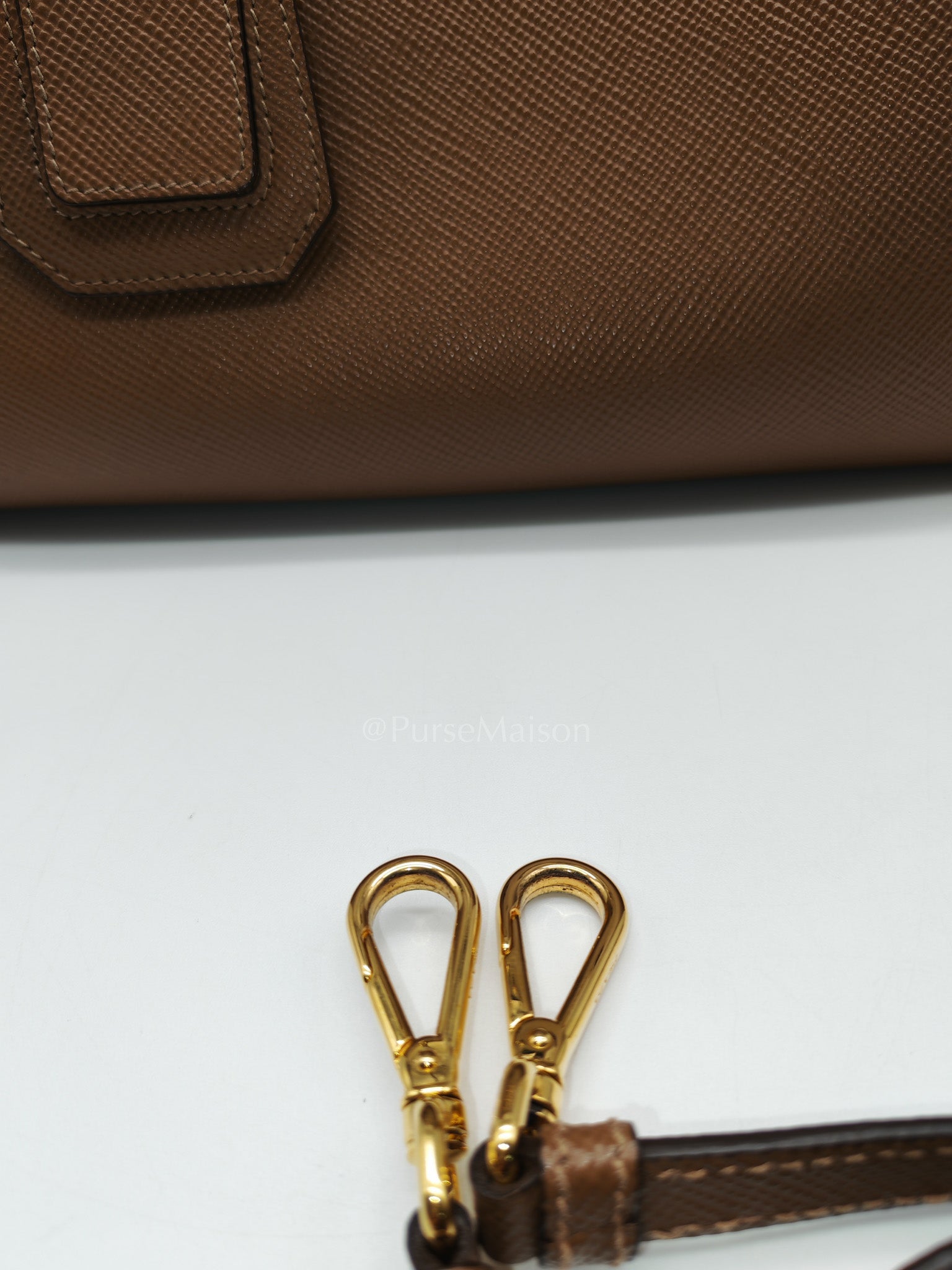 1BG756 Double Bag Large in Tan Saffiano Cuir Leather Shoulder Bag