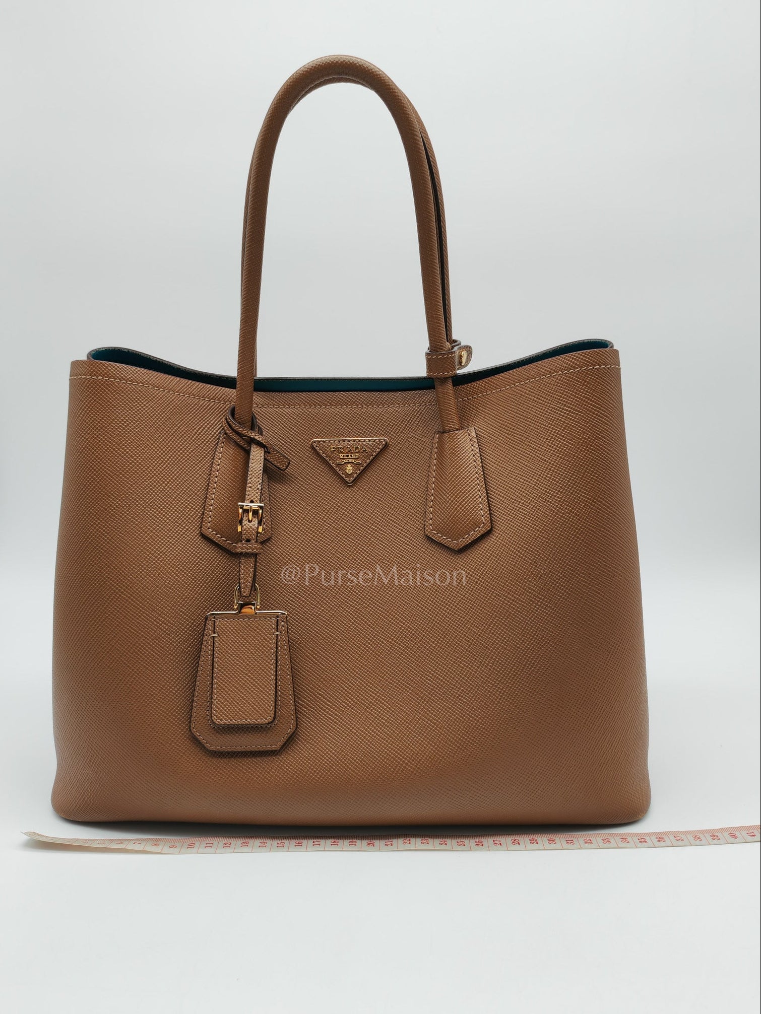 1BG756 Double Bag Large in Tan Saffiano Cuir Leather Shoulder Bag