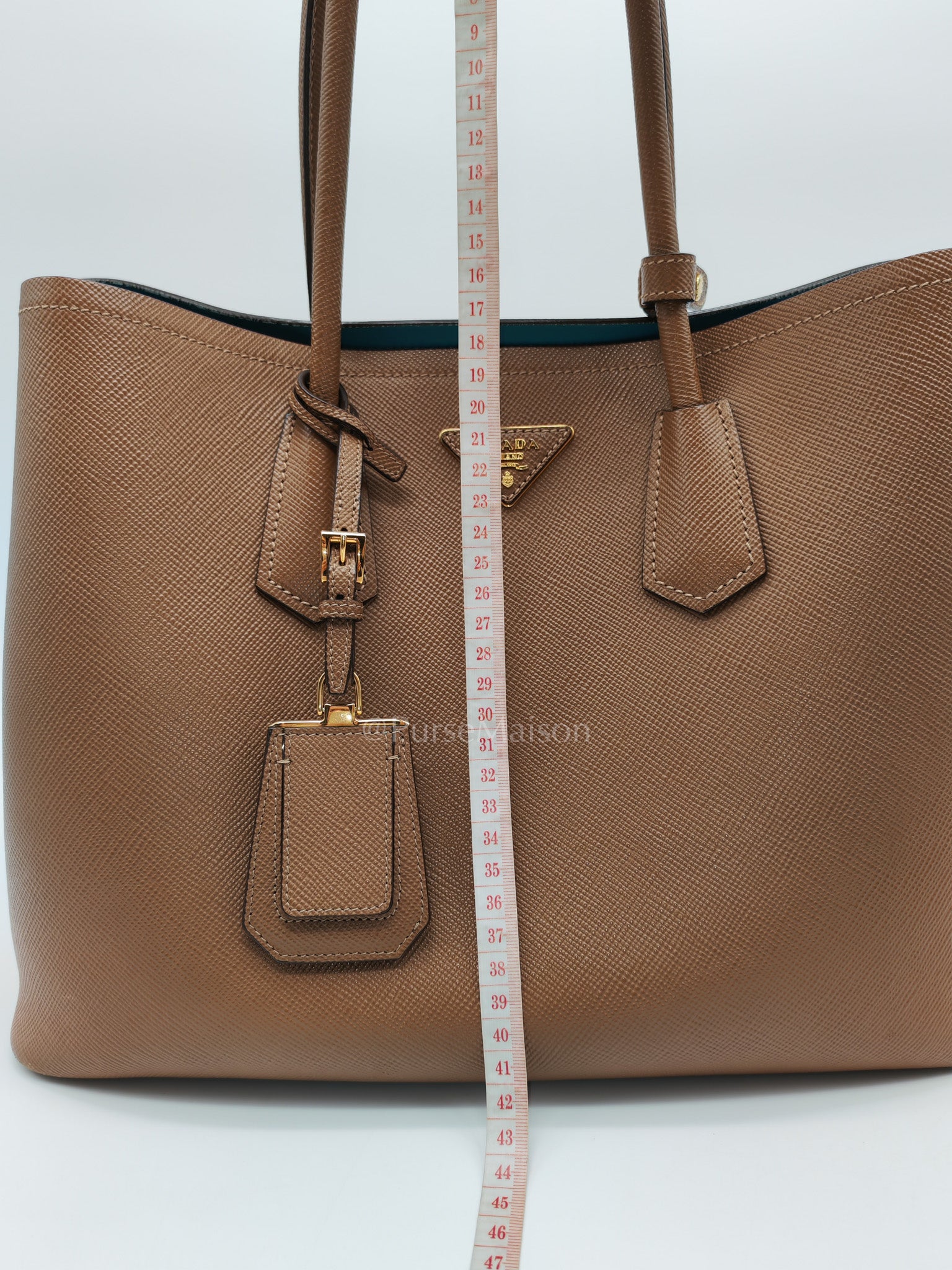 1BG756 Double Bag Large in Tan Saffiano Cuir Leather Shoulder Bag