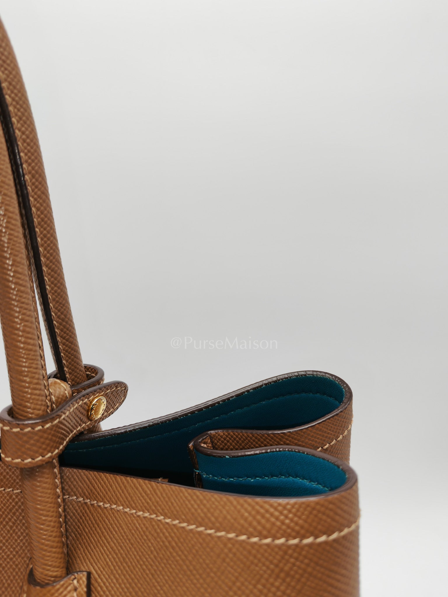 1BG756 Double Bag Large in Tan Saffiano Cuir Leather Shoulder Bag