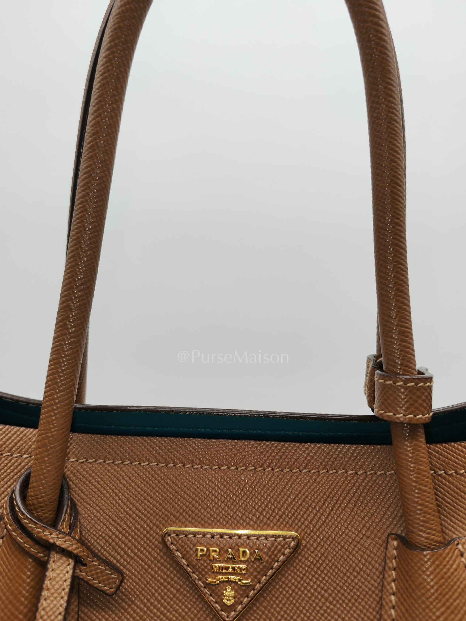 1BG756 Double Bag Large in Tan Saffiano Cuir Leather Shoulder Bag