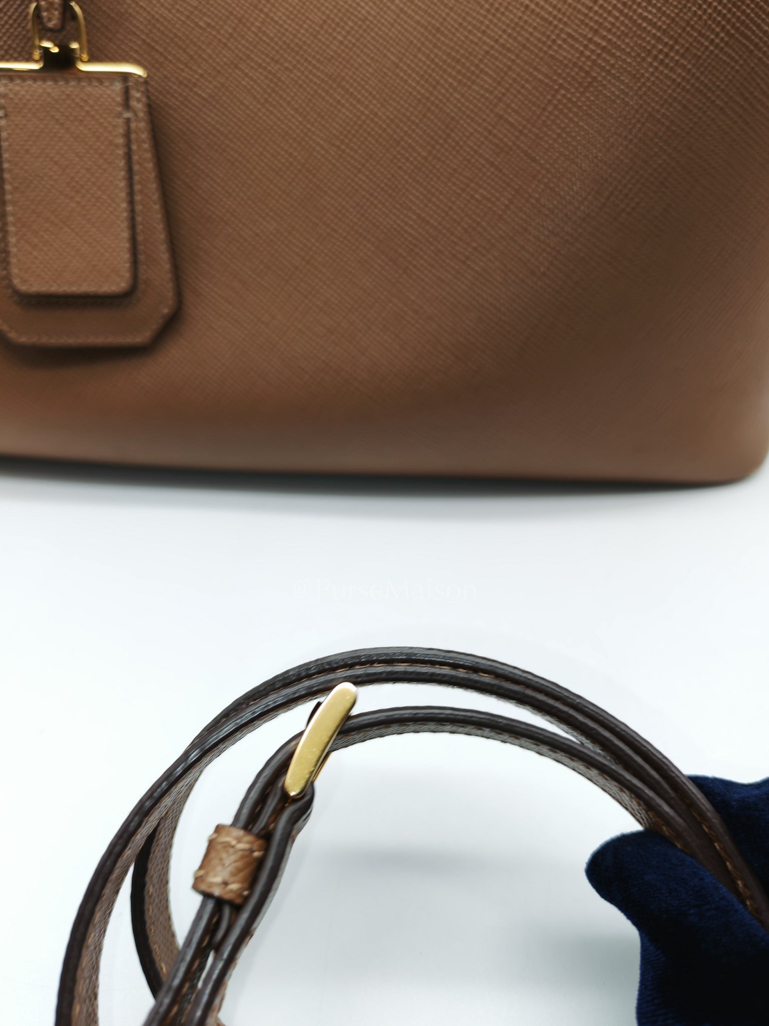 1BG756 Double Bag Large in Tan Saffiano Cuir Leather Shoulder Bag