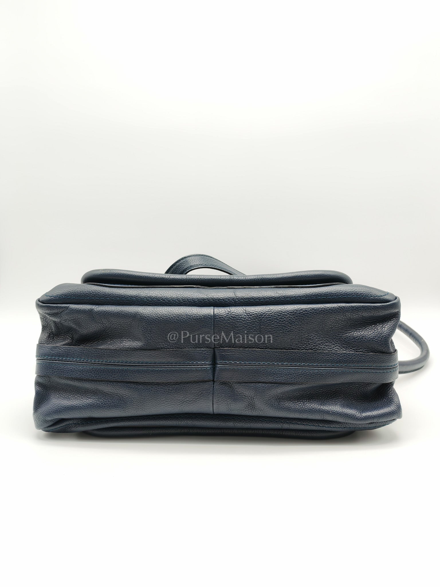 Paraty Top Handle Shoulder Bag in Navy Blue Calfskin Leather & Gold Hardware