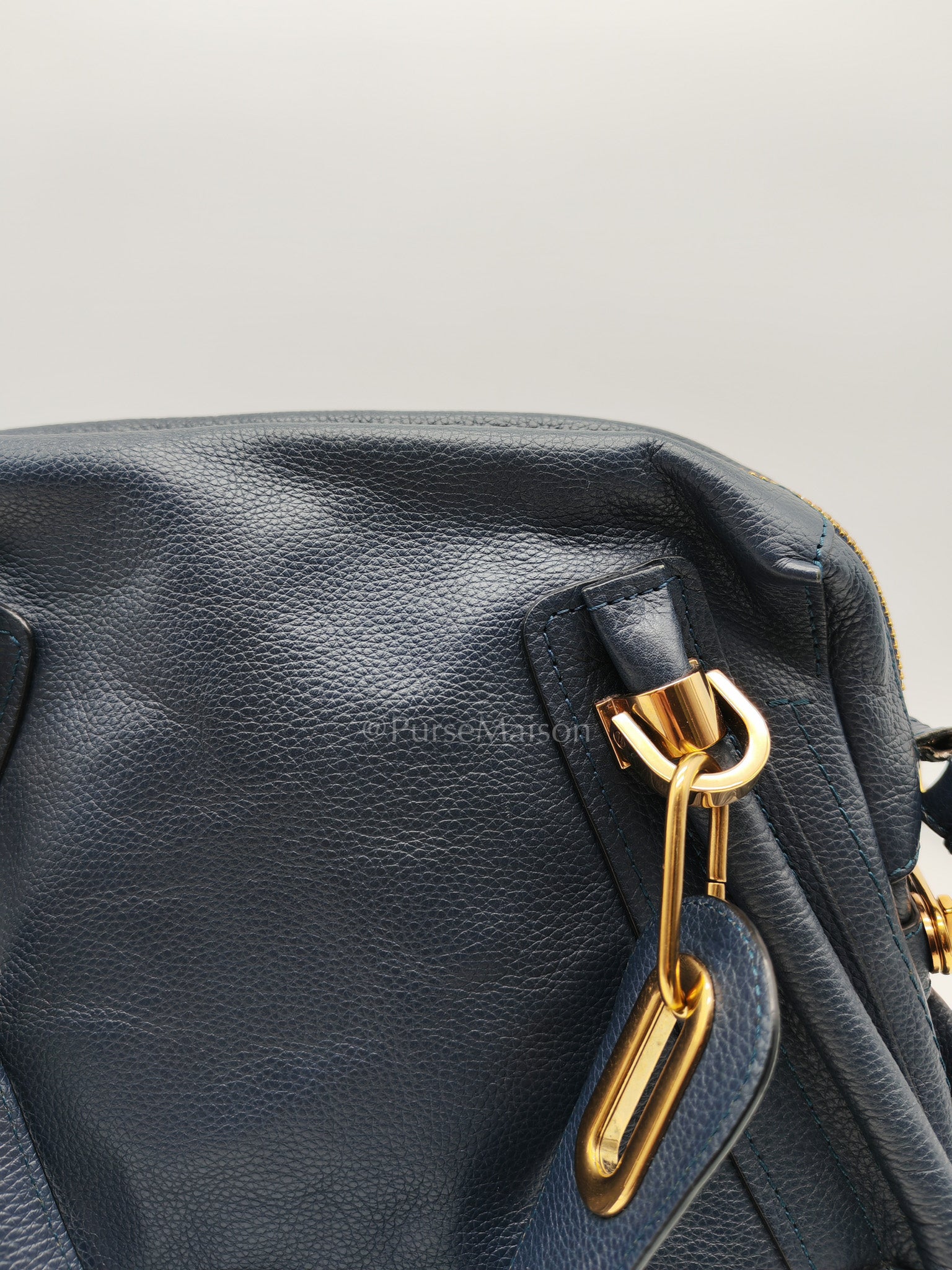Paraty Top Handle Shoulder Bag in Navy Blue Calfskin Leather & Gold Hardware