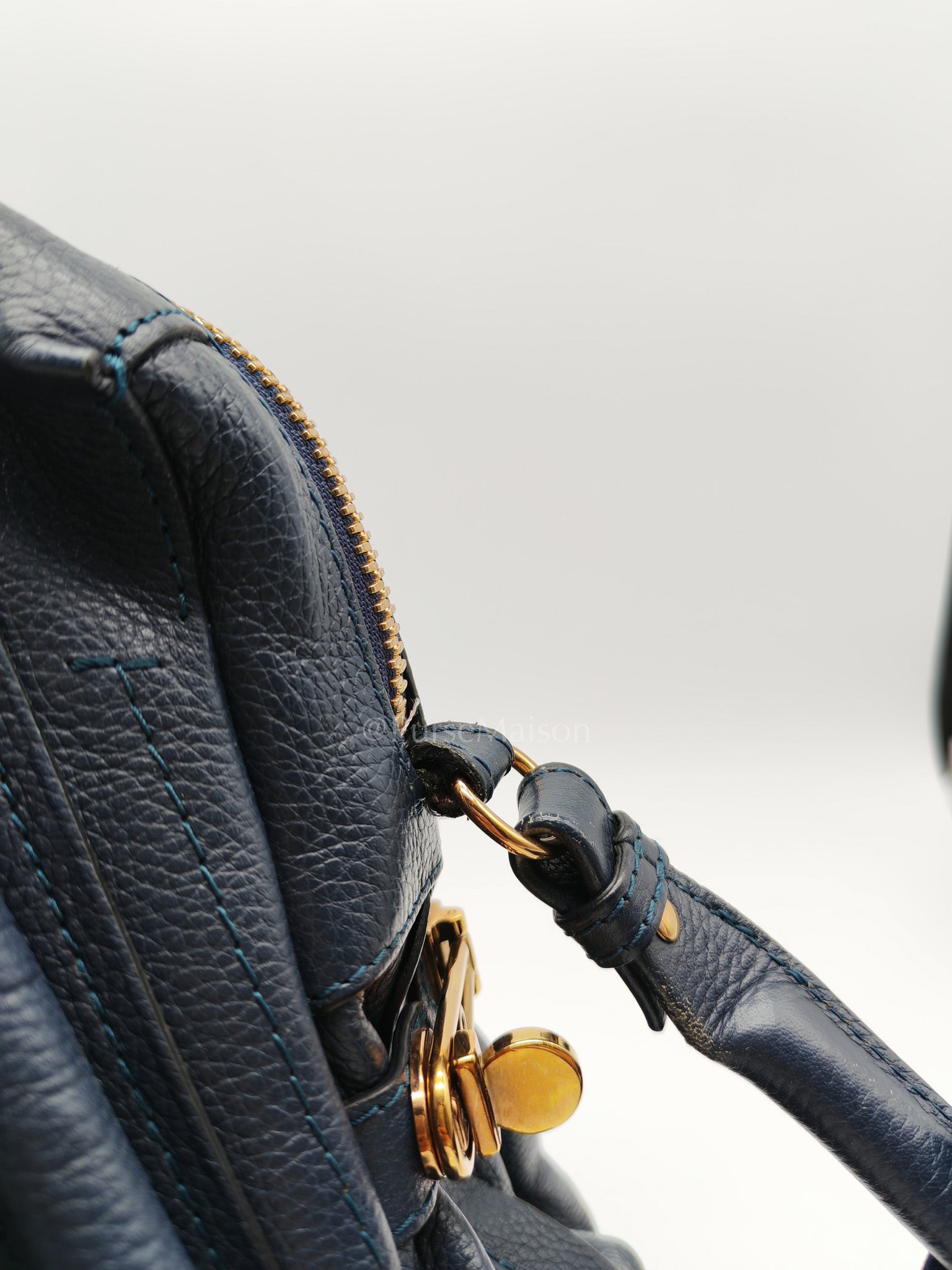 Paraty Top Handle Shoulder Bag in Navy Blue Calfskin Leather & Gold Hardware