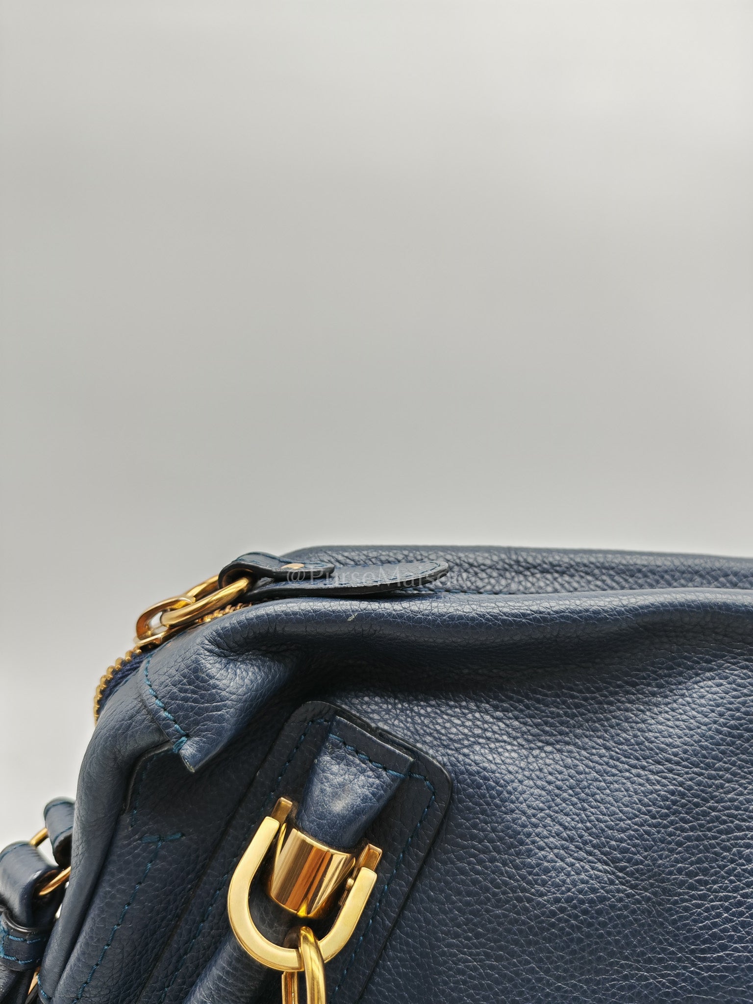 Paraty Top Handle Shoulder Bag in Navy Blue Calfskin Leather & Gold Hardware