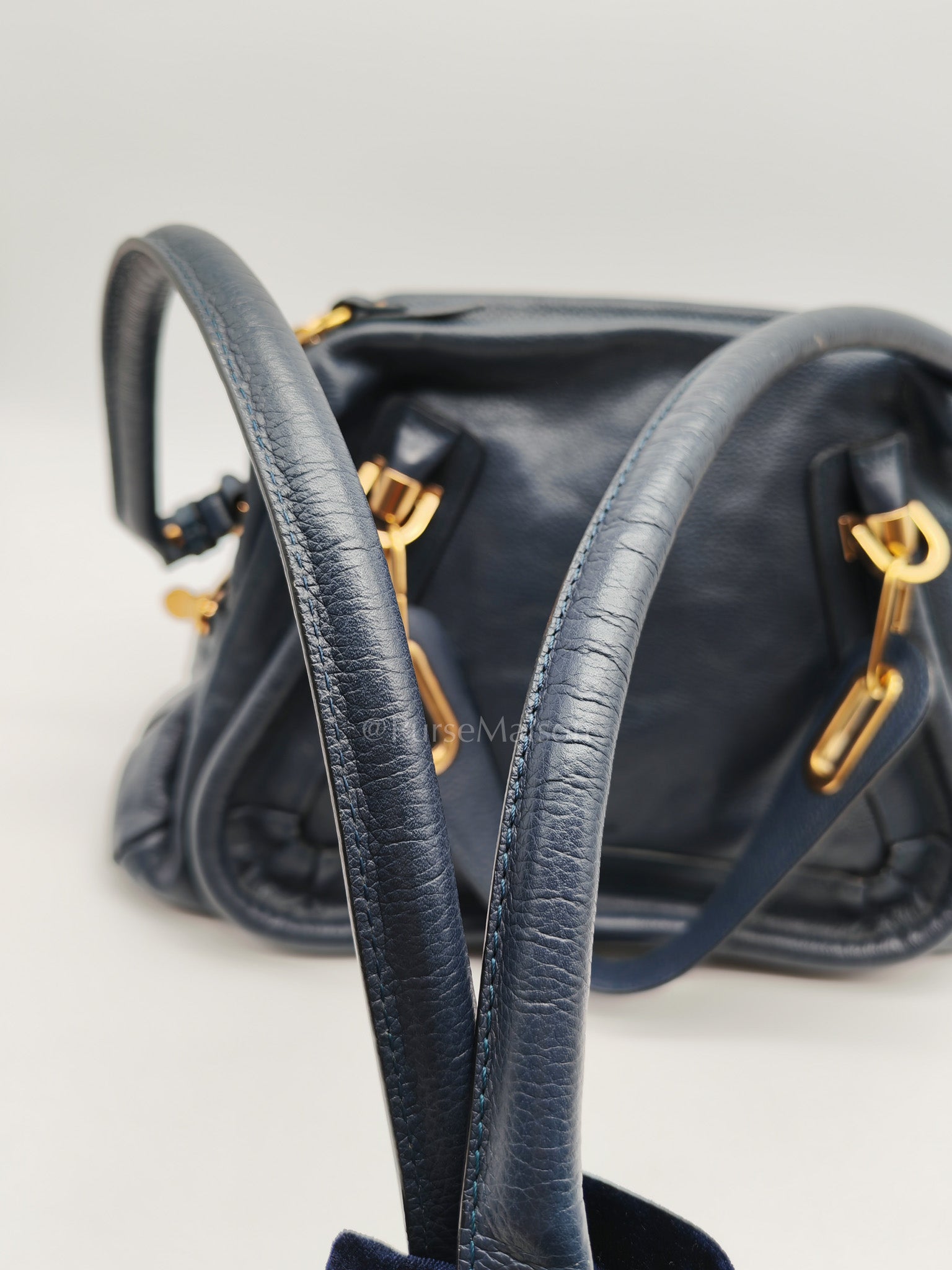 Paraty Top Handle Shoulder Bag in Navy Blue Calfskin Leather & Gold Hardware
