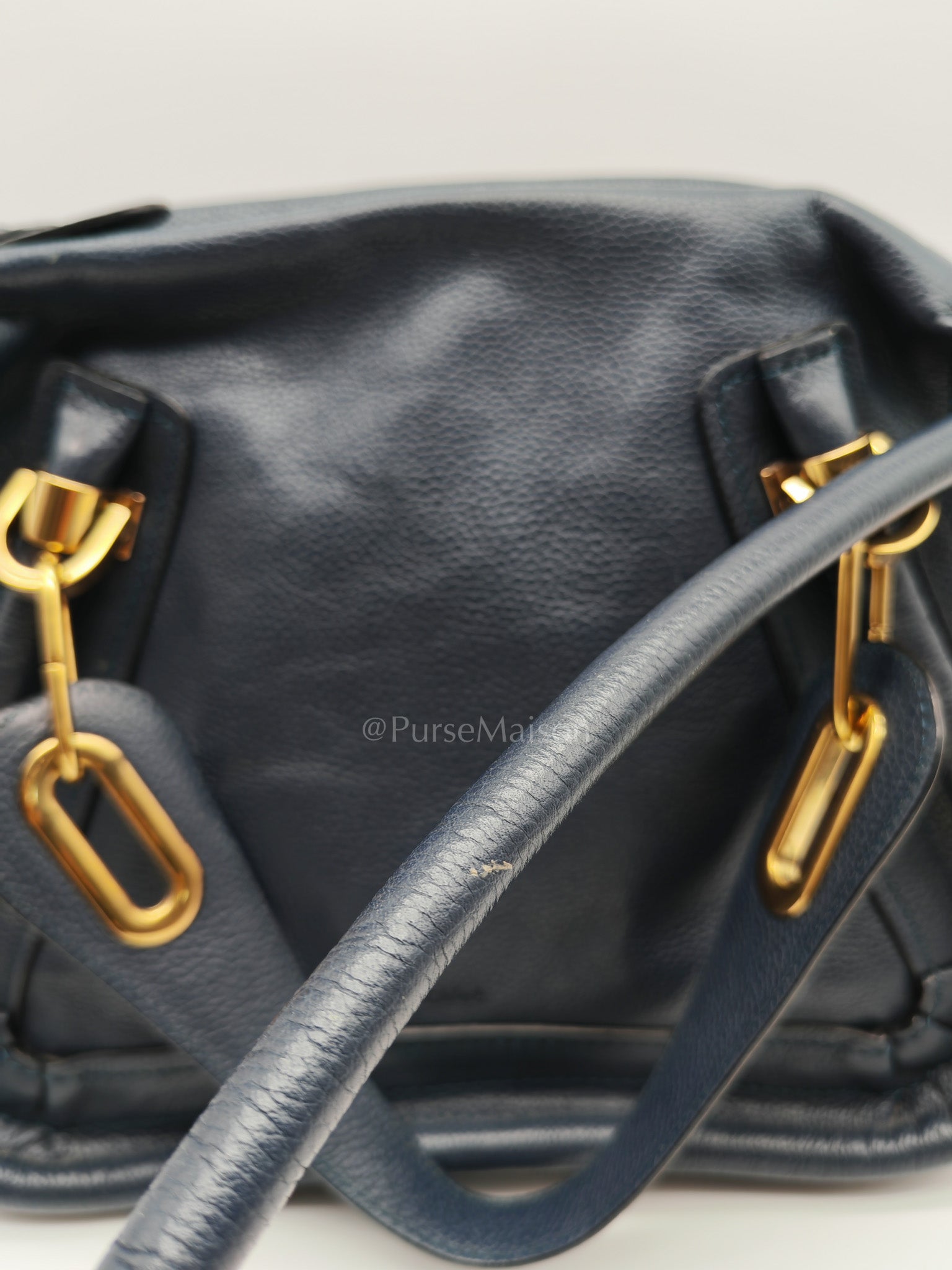 Paraty Top Handle Shoulder Bag in Navy Blue Calfskin Leather & Gold Hardware