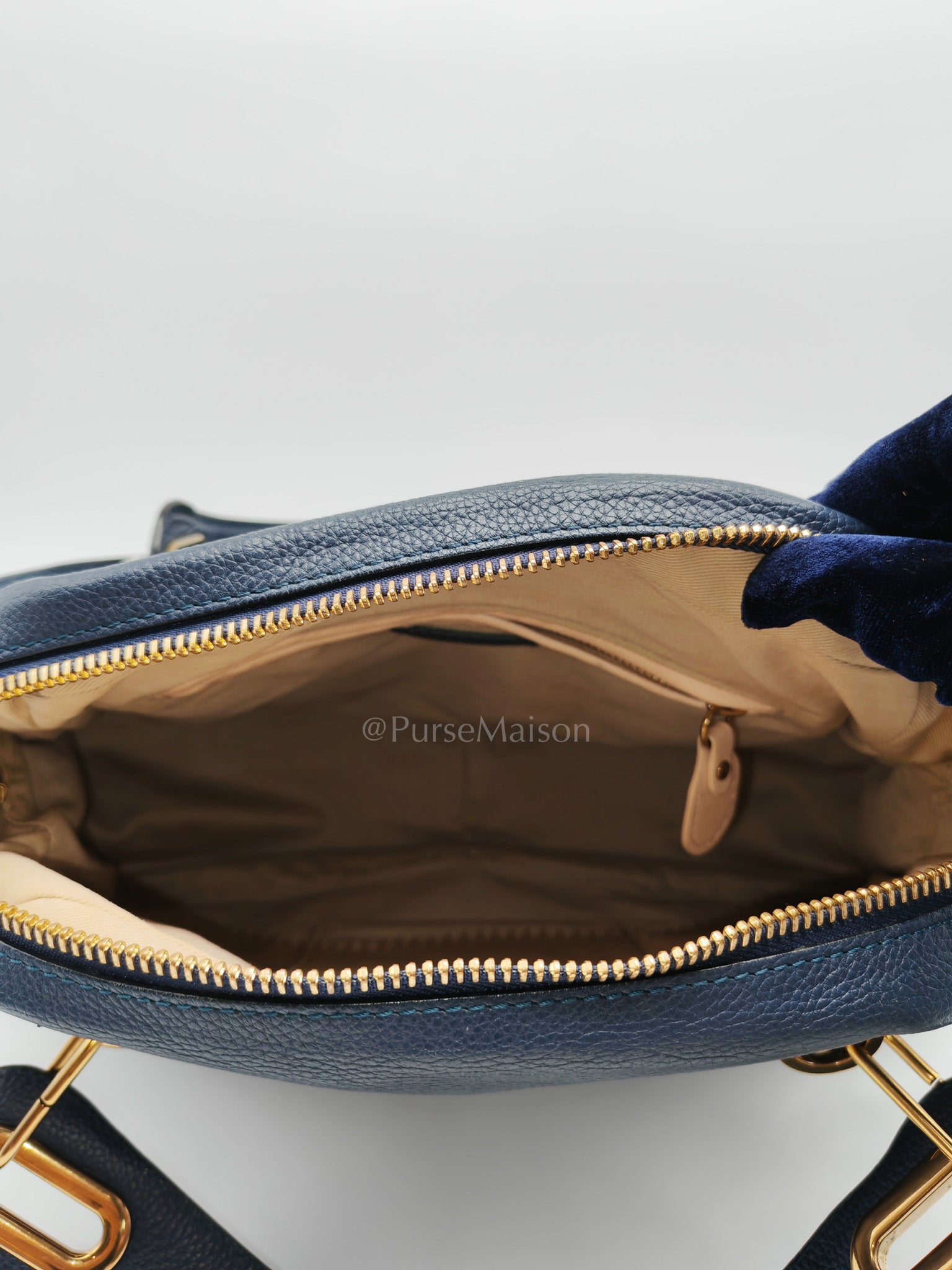 Paraty Top Handle Shoulder Bag in Navy Blue Calfskin Leather & Gold Hardware