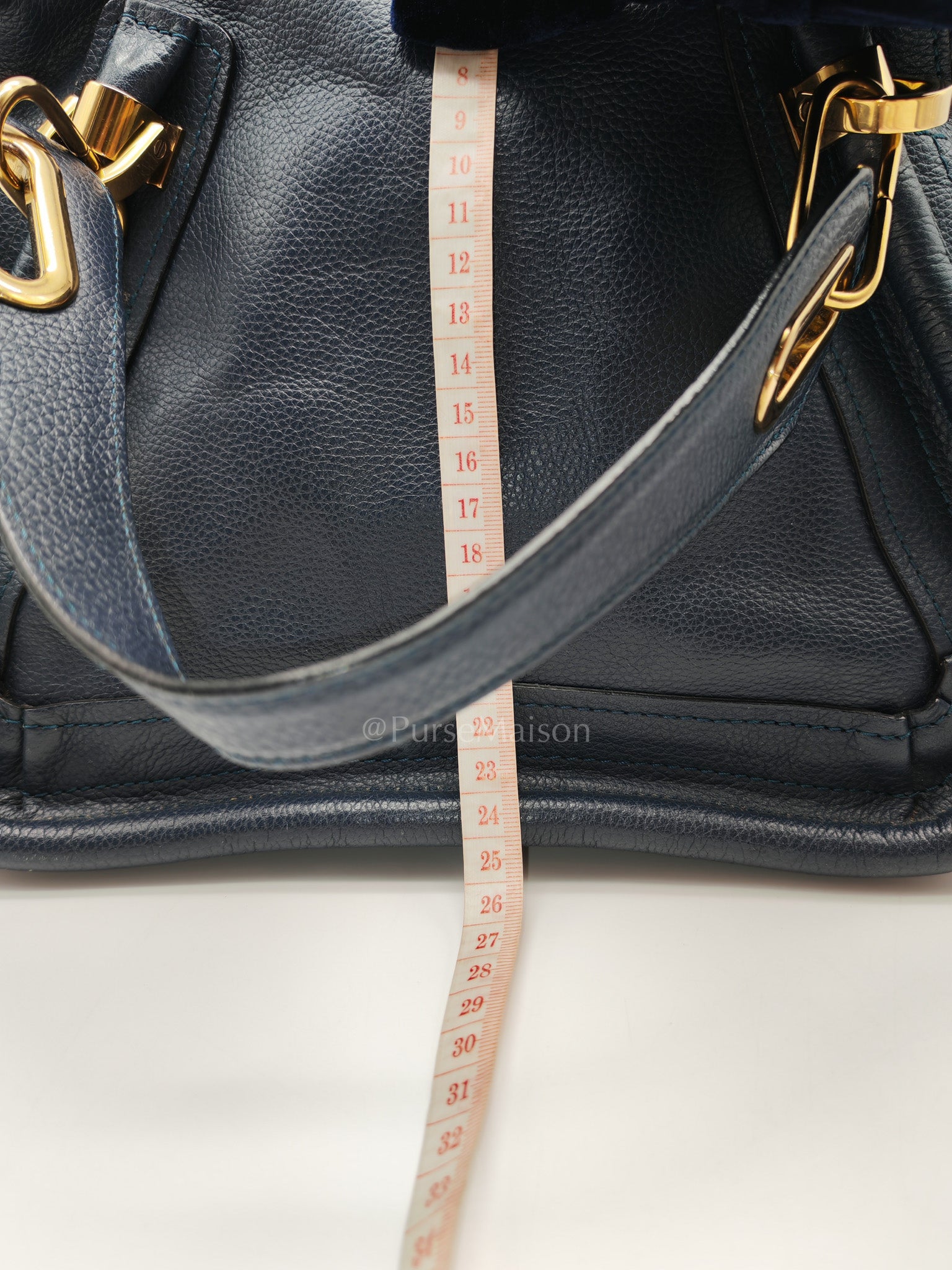 Paraty Top Handle Shoulder Bag in Navy Blue Calfskin Leather & Gold Hardware