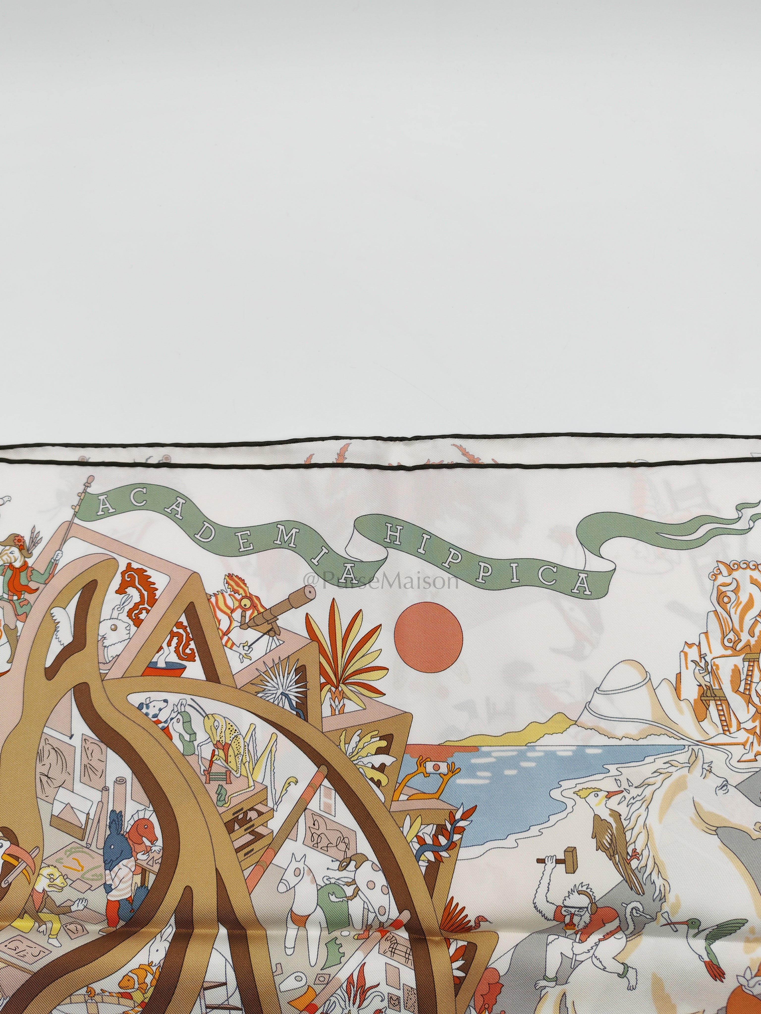 Academia Hippica in White Rose Poudre Beige Silk Scarf 90x90 cm | Purse Maison Luxury Bags Shop