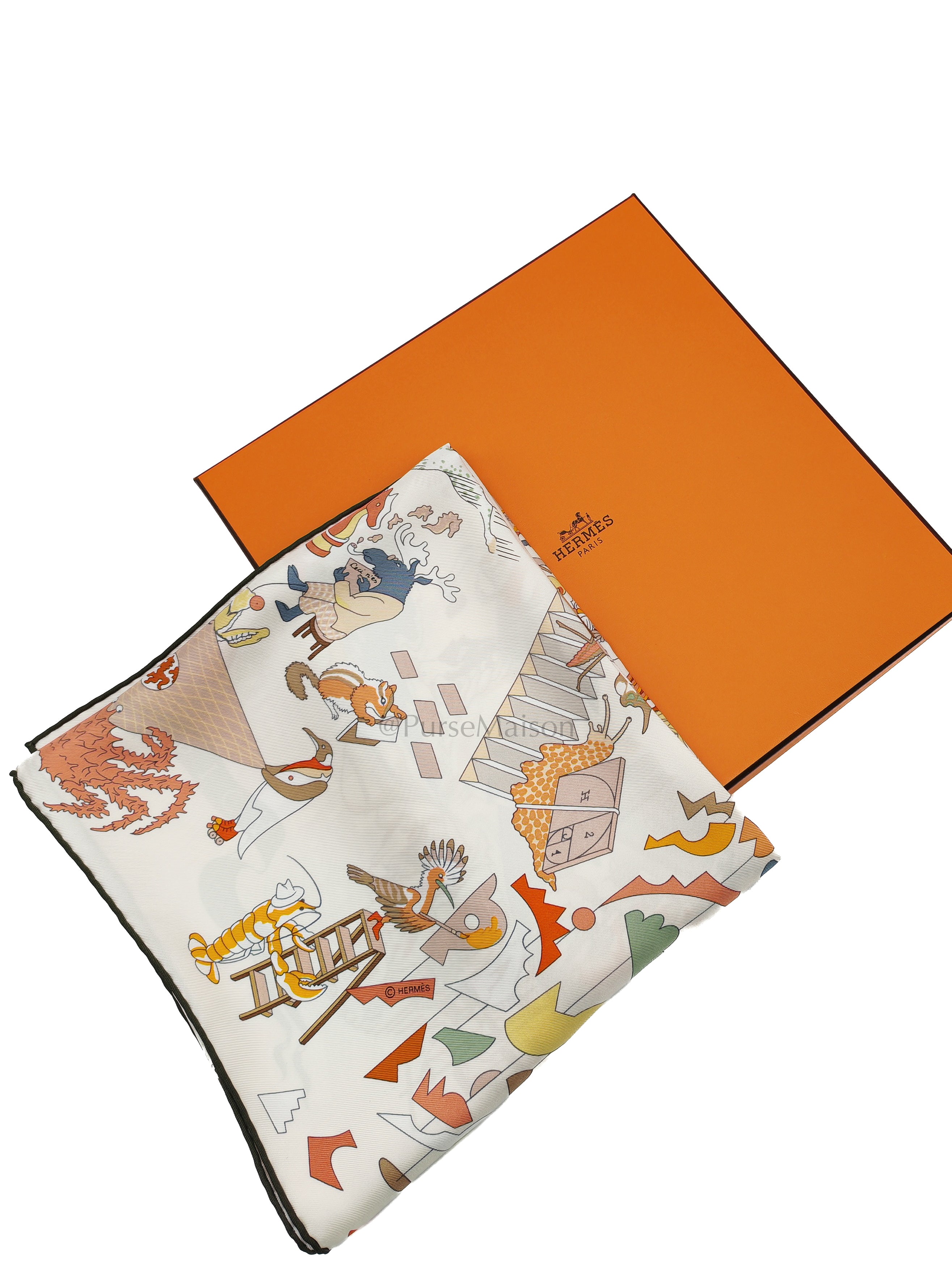 Academia Hippica in White Rose Poudre Beige Silk Scarf 90x90 cm | Purse Maison Luxury Bags Shop