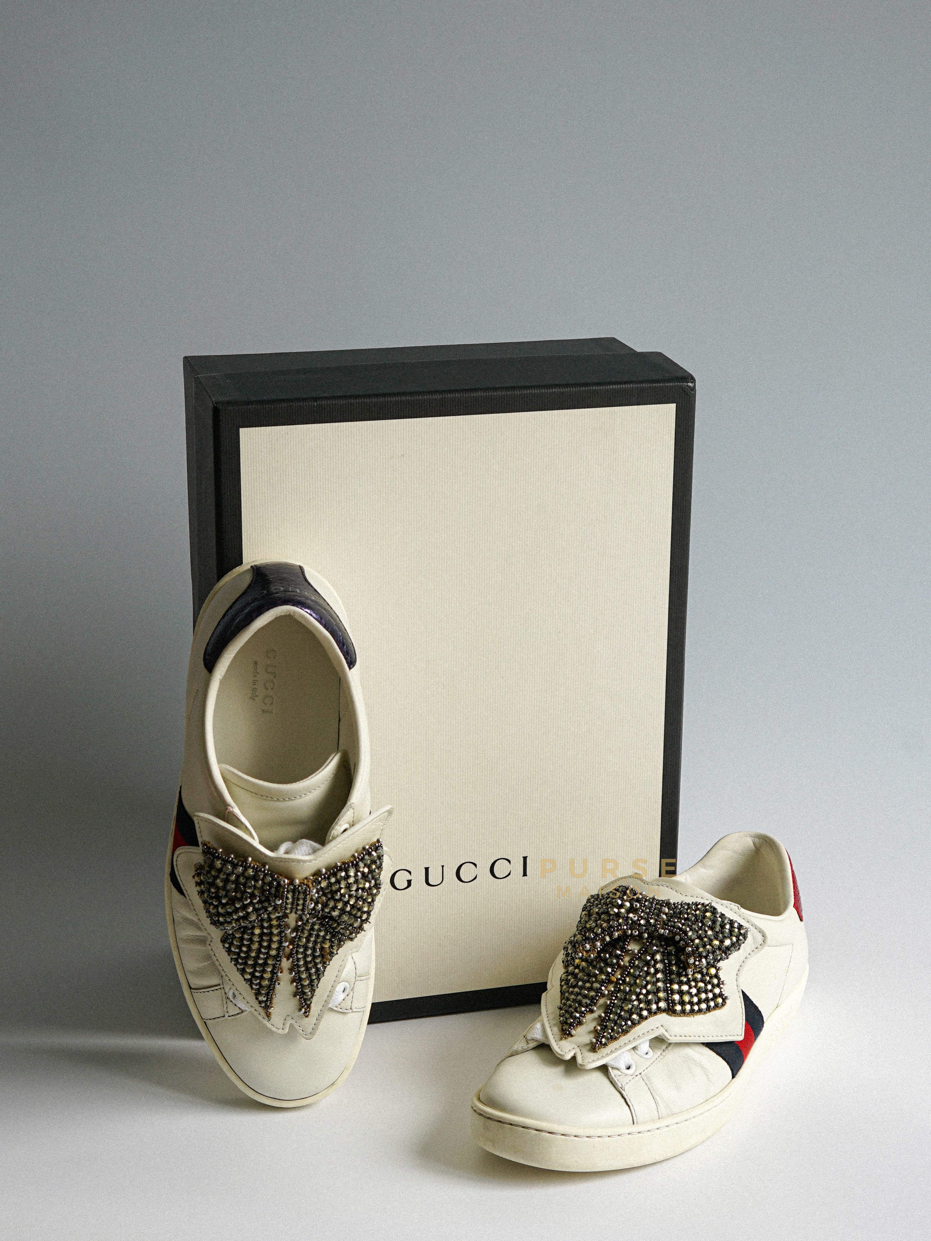 Ace Beaded Bow Low Top White Sneaker Size 36 EUR (24cm) | Purse Maison Luxury Bags Shop
